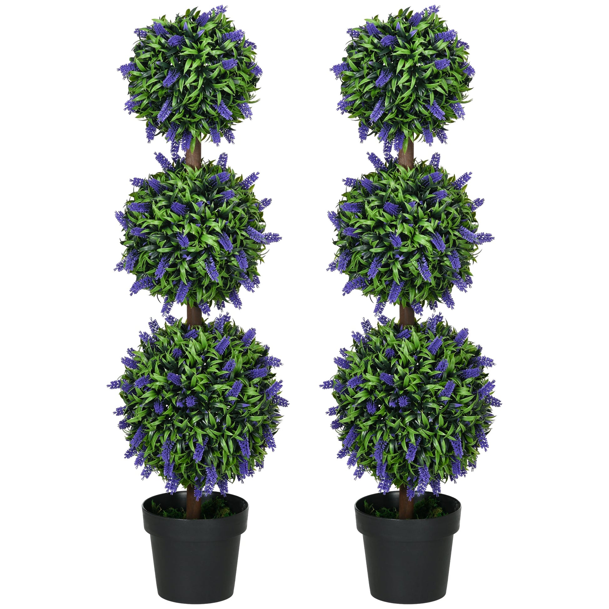 HOMCOM Set of 2 Decorative Artificial Plants Ball Trees with Lavender Flowers in Pot Fake Plants for Home Indoor Outdoor Decor, 110cm