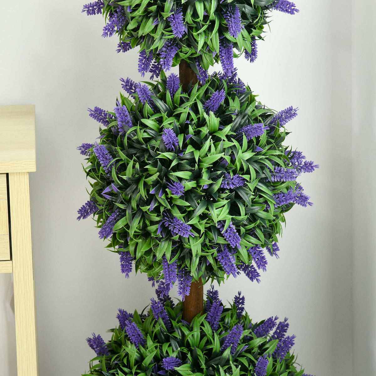 HOMCOM Set of 2 Decorative Artificial Plants Ball Trees with Lavender Flowers in Pot Fake Plants for Home Indoor Outdoor Decor, 110cm