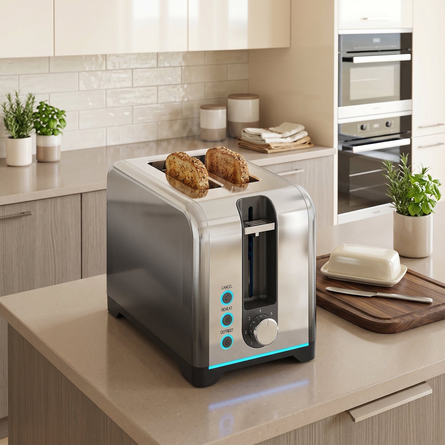 2 Slice Toaster with 7 Browning Levels, Reheat, Defrost and Cancel Functions, Self-Centring Slots, Auto Shut-Off, Removable Crumb Tray, 930W, Black