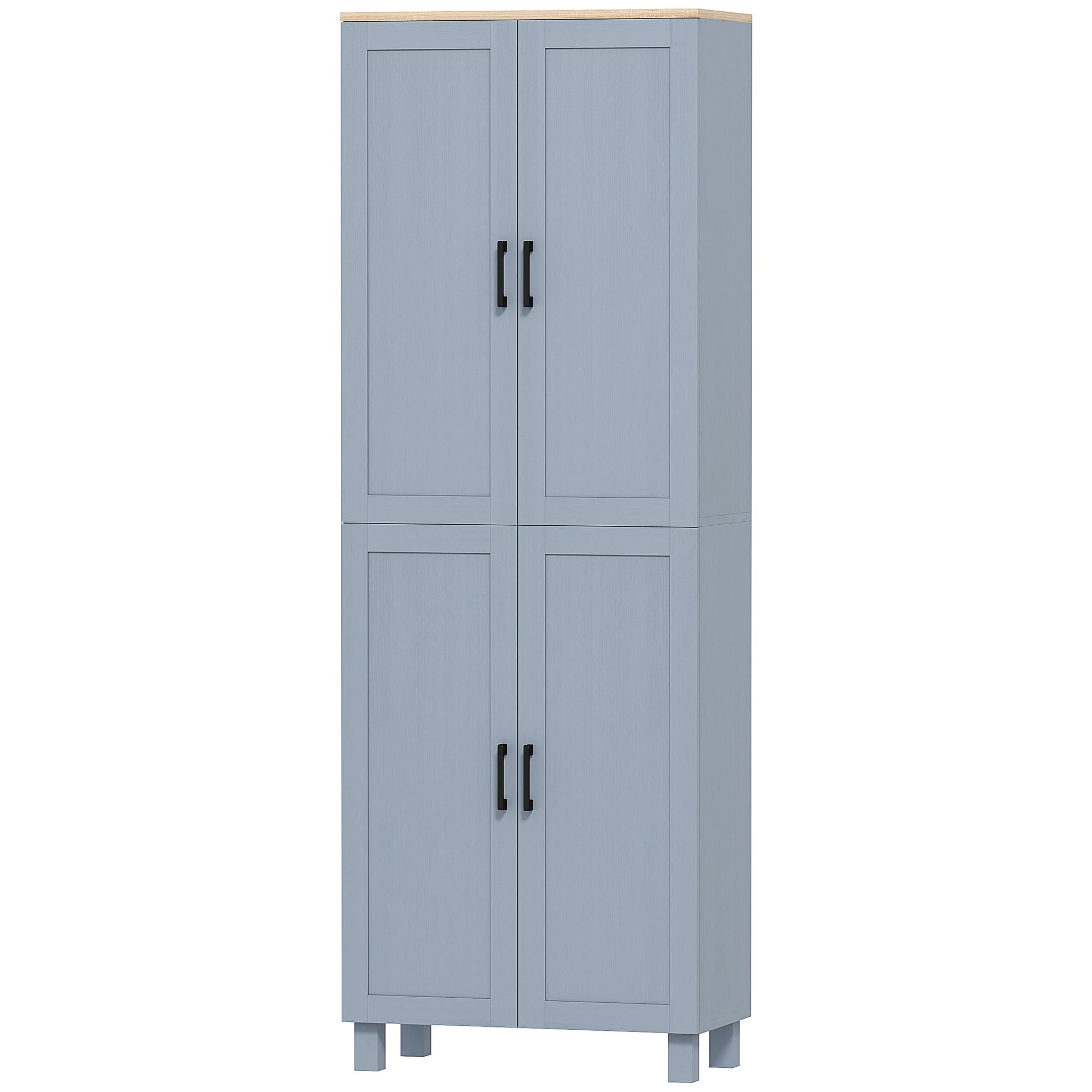 Freestanding Kitchen Cupboard, 4-Door Storage Cabinet with Adjustable Shelves, Modern Kitchen Pantry for Dining Room, 170cm, Grey Wood Effect