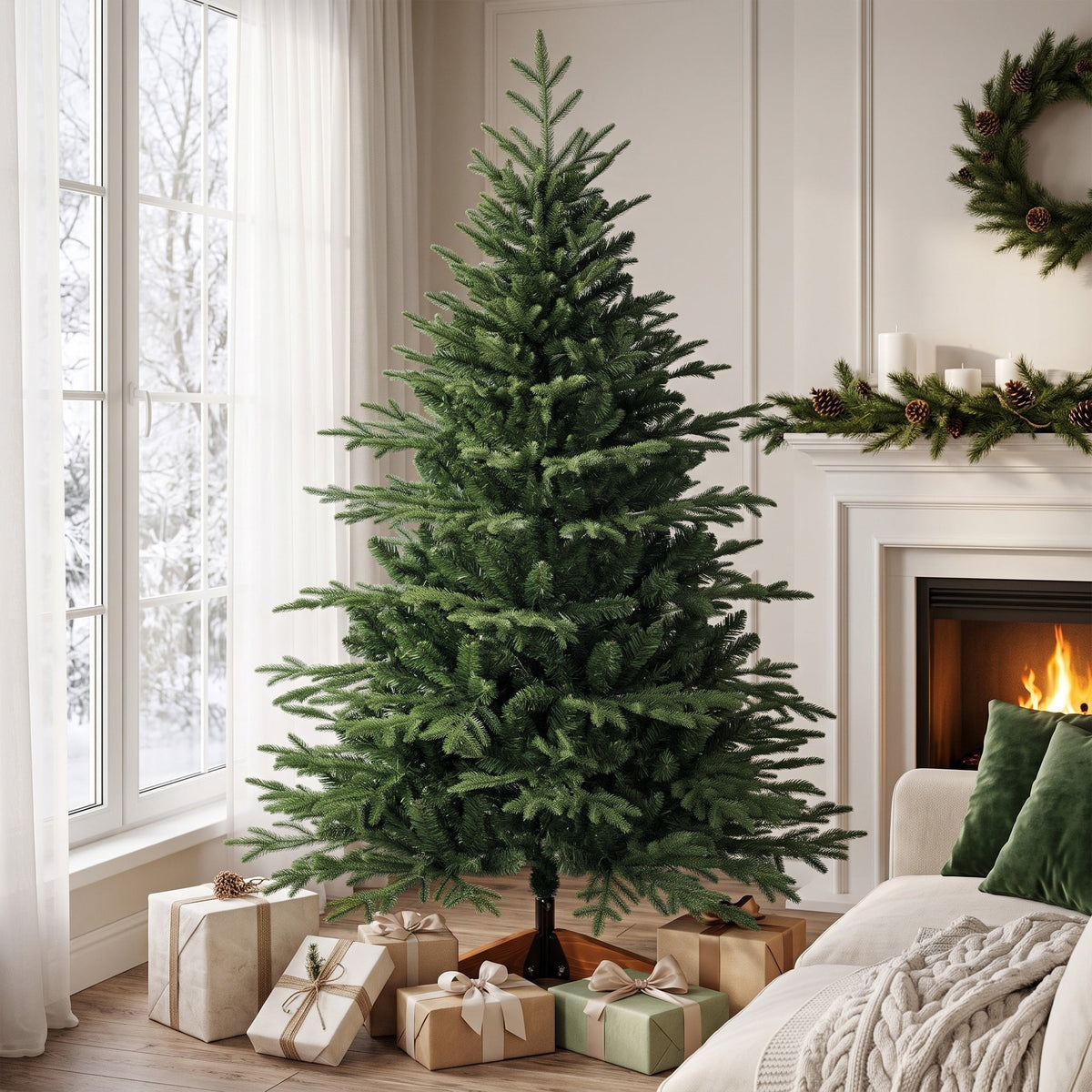 5ft Artificial Christmas Tree, Full Hinged Xmas Tree with 1524 PE & PVC Tips, Solid Pine Wood Stand for Home Office Holiday Decoration, Green