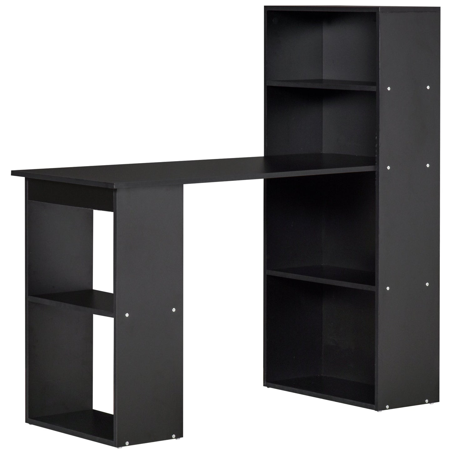 HOMCOM 120cm Modern Computer Desk Bookshelf Study Table Workstation PC Laptop Writing Home Office 6 Shelves Black