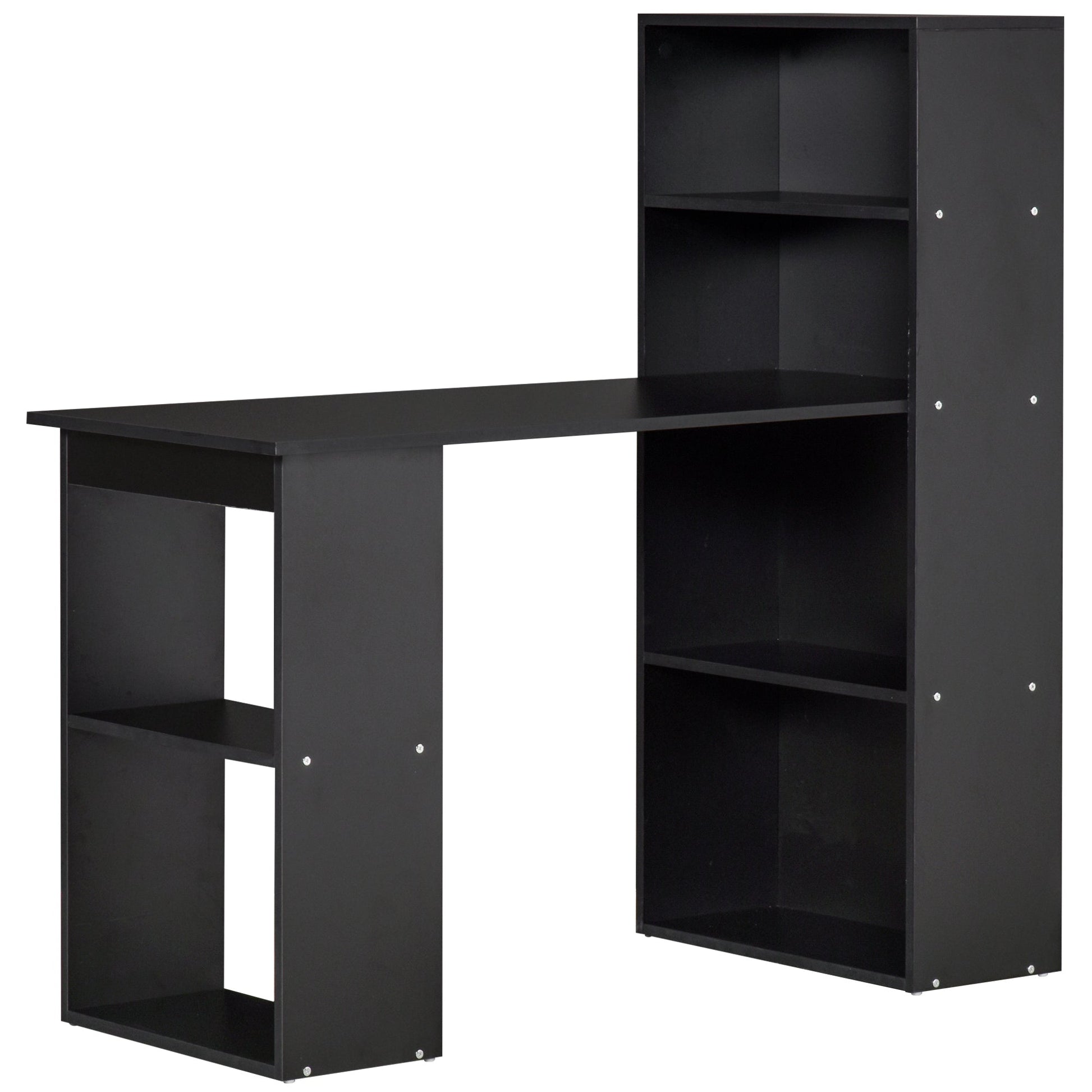 HOMCOM 120cm Modern Computer Desk Bookshelf Study Table Workstation PC Laptop Writing Home Office 6 Shelves Black
