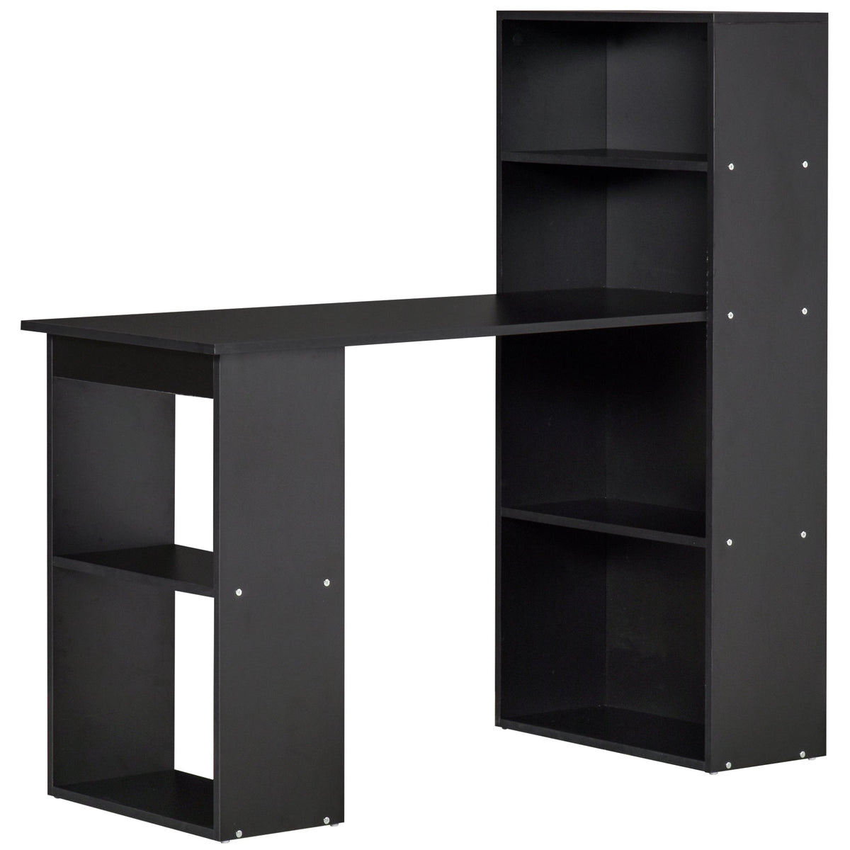 HOMCOM 120cm Modern Computer Desk Bookshelf Study Table Workstation PC Laptop Writing Home Office 6 Shelves Black