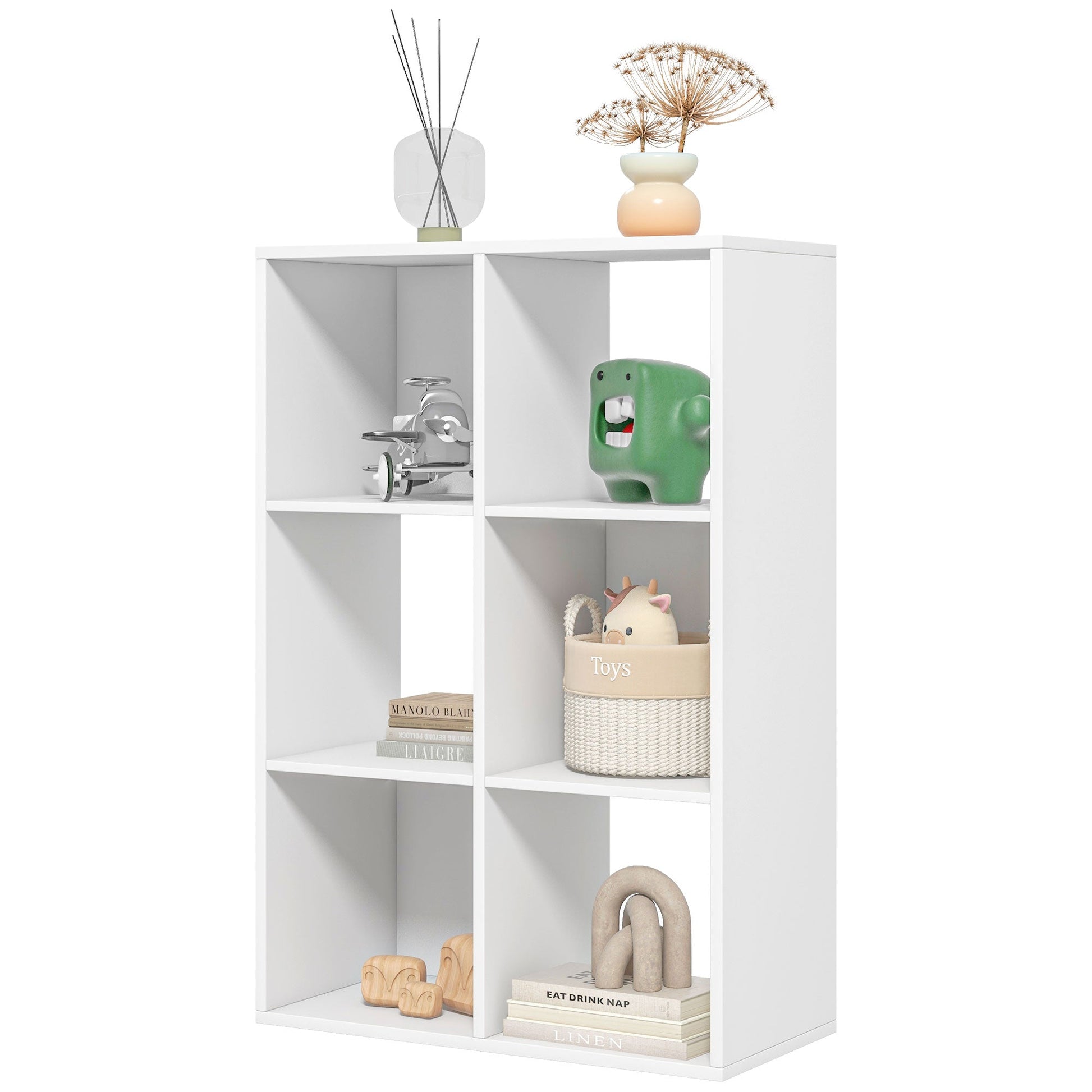 HOMCOM 3-tier 6 Cubes Storage Unit Particle Board Cabinet Bookcase Organiser Home Office Shelves White