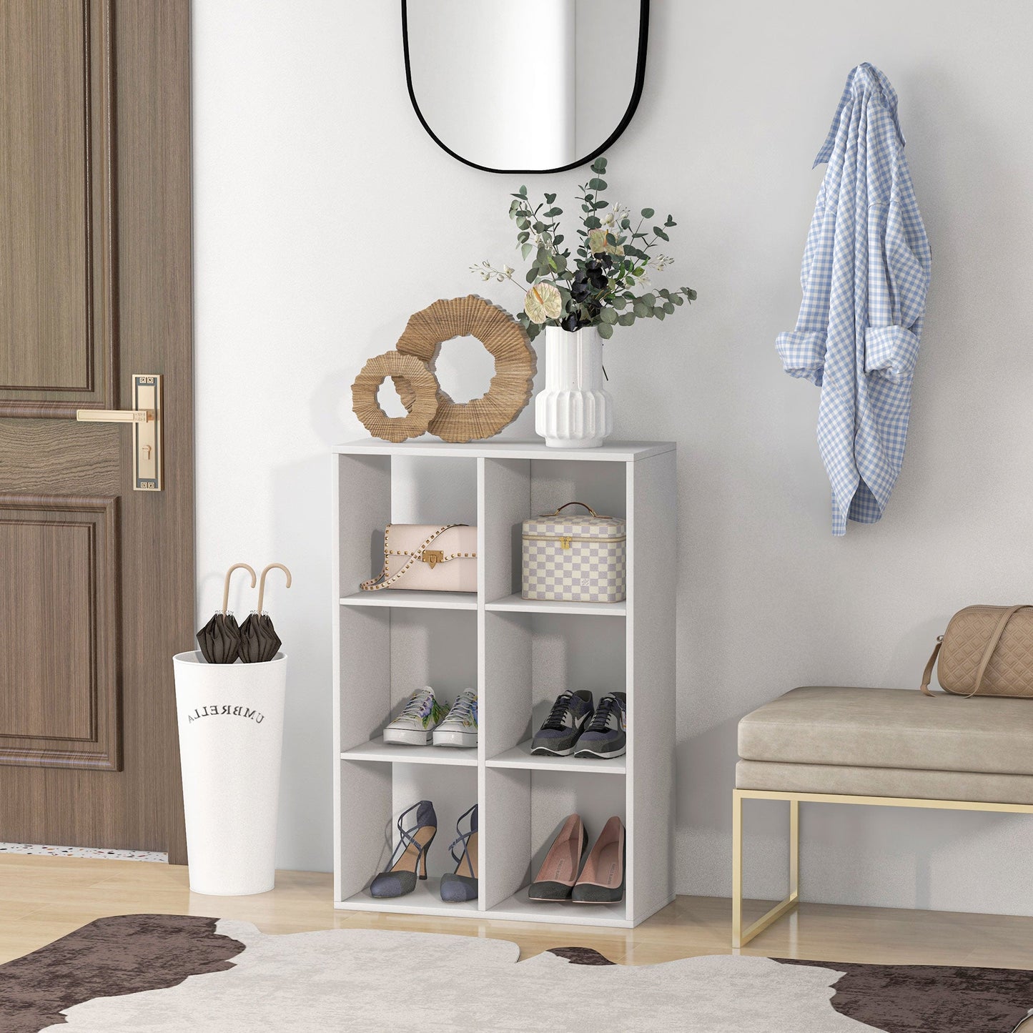 HOMCOM 3-tier 6 Cubes Storage Unit Particle Board Cabinet Bookcase Organiser Home Office Shelves White