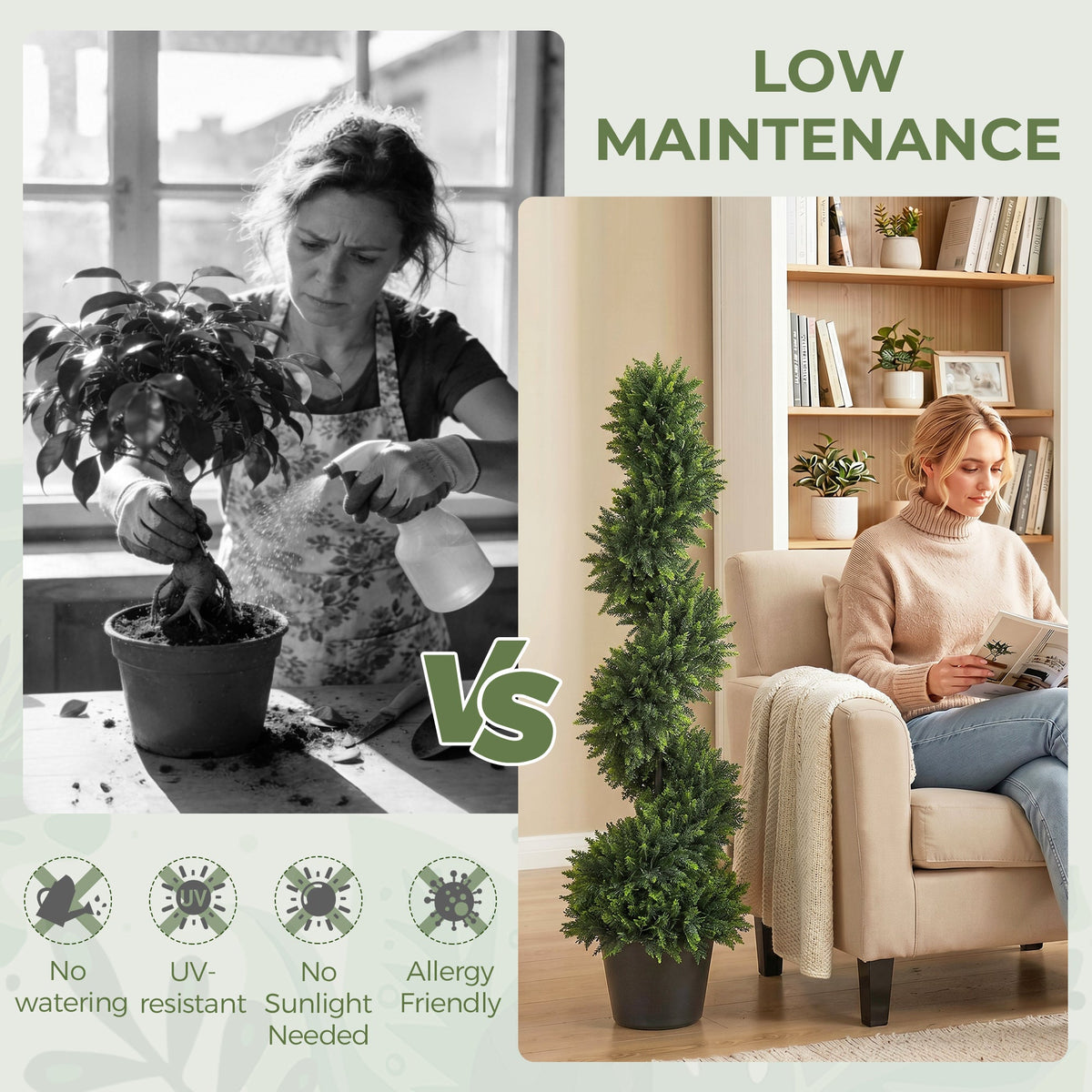Set of 2 Artificial Spiral Cypress Trees in Pot, 120 cm Tall Fake Plants with 700 Leaves, UV Protection, for Indoors Outdoors Room Office Patio Decor, Deep Green