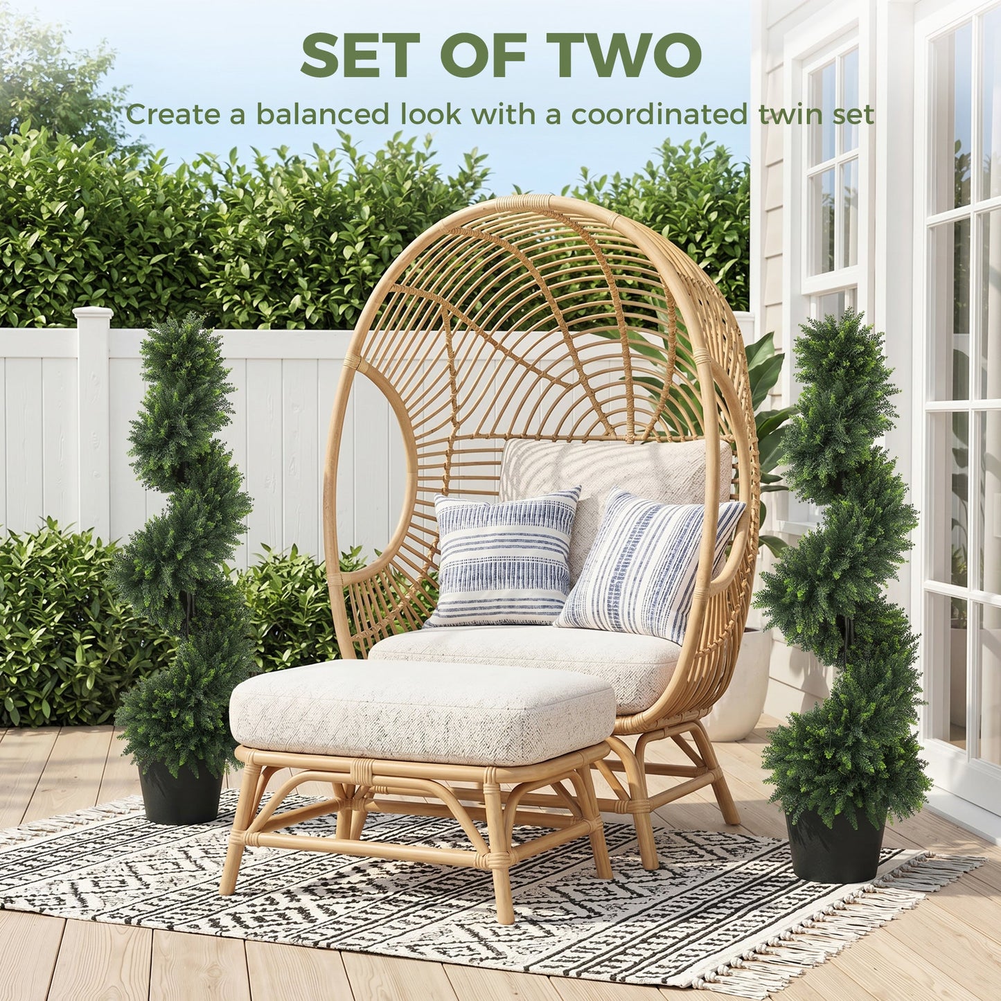 Set of 2 Artificial Spiral Cypress Trees in Pot, 120 cm Tall Fake Plants with 700 Leaves, UV Protection, for Indoors Outdoors Room Office Patio Decor, Deep Green