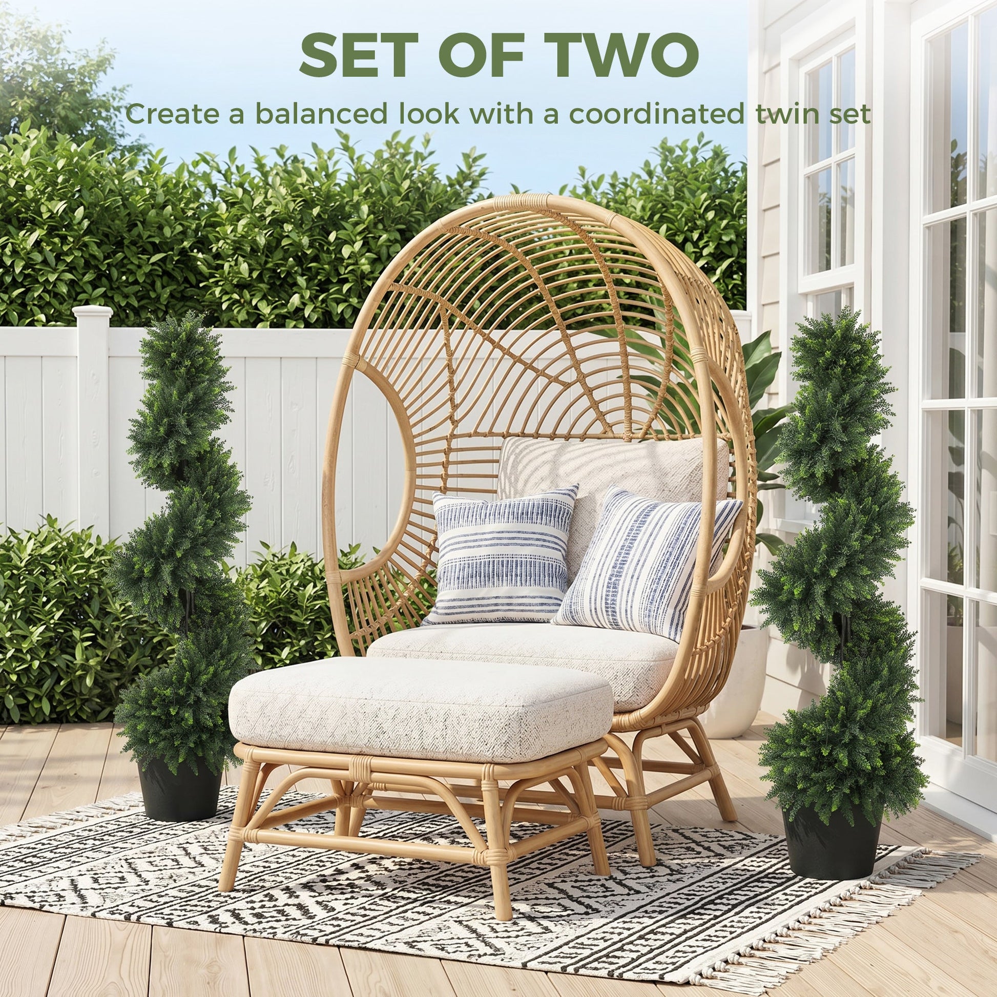 Set of 2 Artificial Spiral Cypress Trees in Pot, 120 cm Tall Fake Plants with 700 Leaves, UV Protection, for Indoors Outdoors Room Office Patio Decor, Deep Green