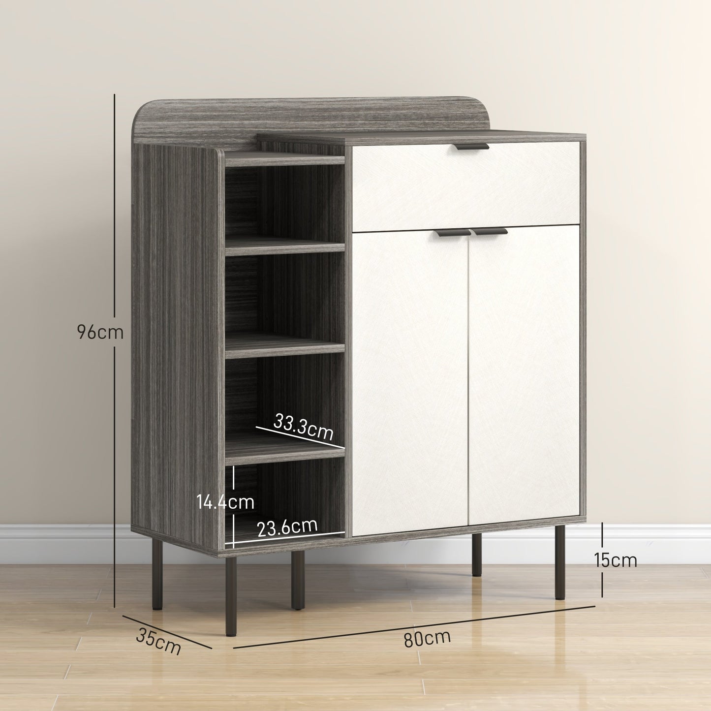 HOMCOM Shoe Cabinet, Hallway Shoe Storage Cabinet with 4-Tier Open Shelf, Double Doors and 3 Adjustable Shelves for 12 Pairs of Shoes, Graphite Wood Effect
