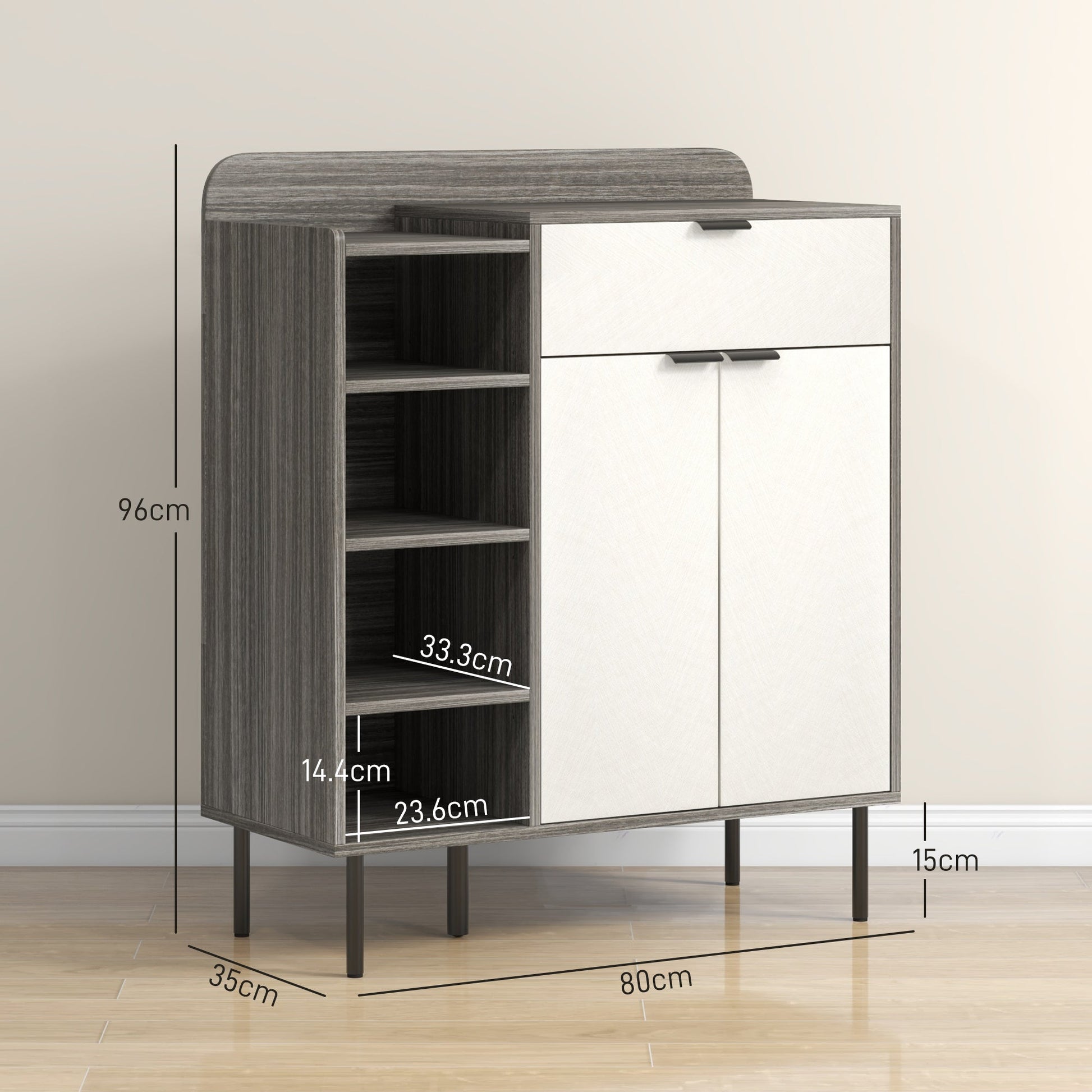 HOMCOM Shoe Cabinet, Hallway Shoe Storage Cabinet with 4-Tier Open Shelf, Double Doors and 3 Adjustable Shelves for 12 Pairs of Shoes, Graphite Wood Effect