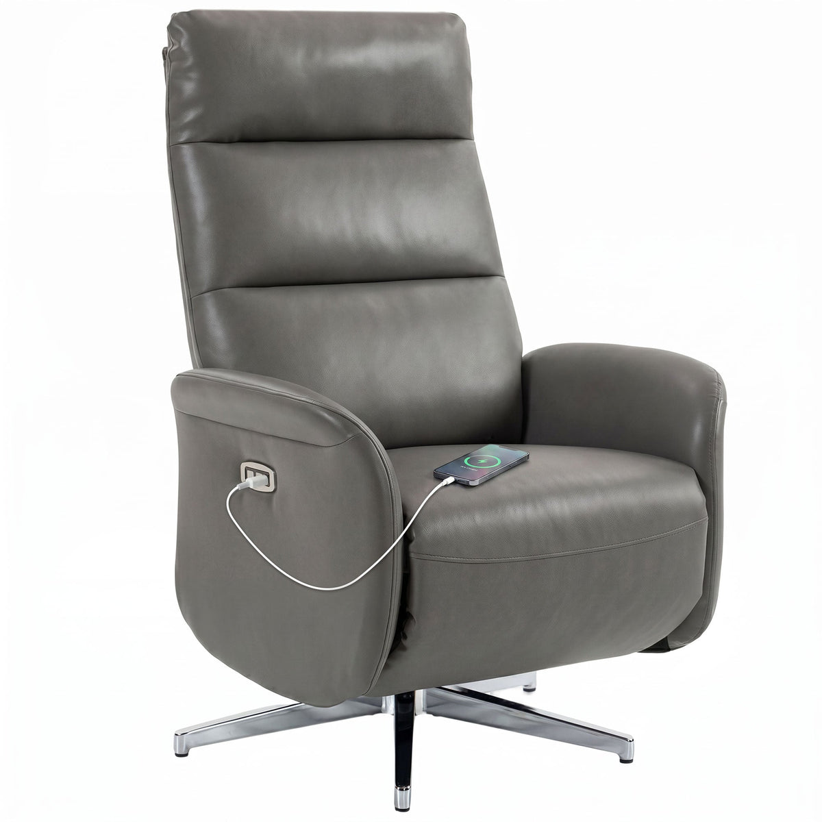 Electric Recliner Armchair, PU Leather Swivel Recliner Chair with Type C+USB, 160° Reclining Chair with Adjustable Leg Rest for Home Living Room Theater, Dark Grey