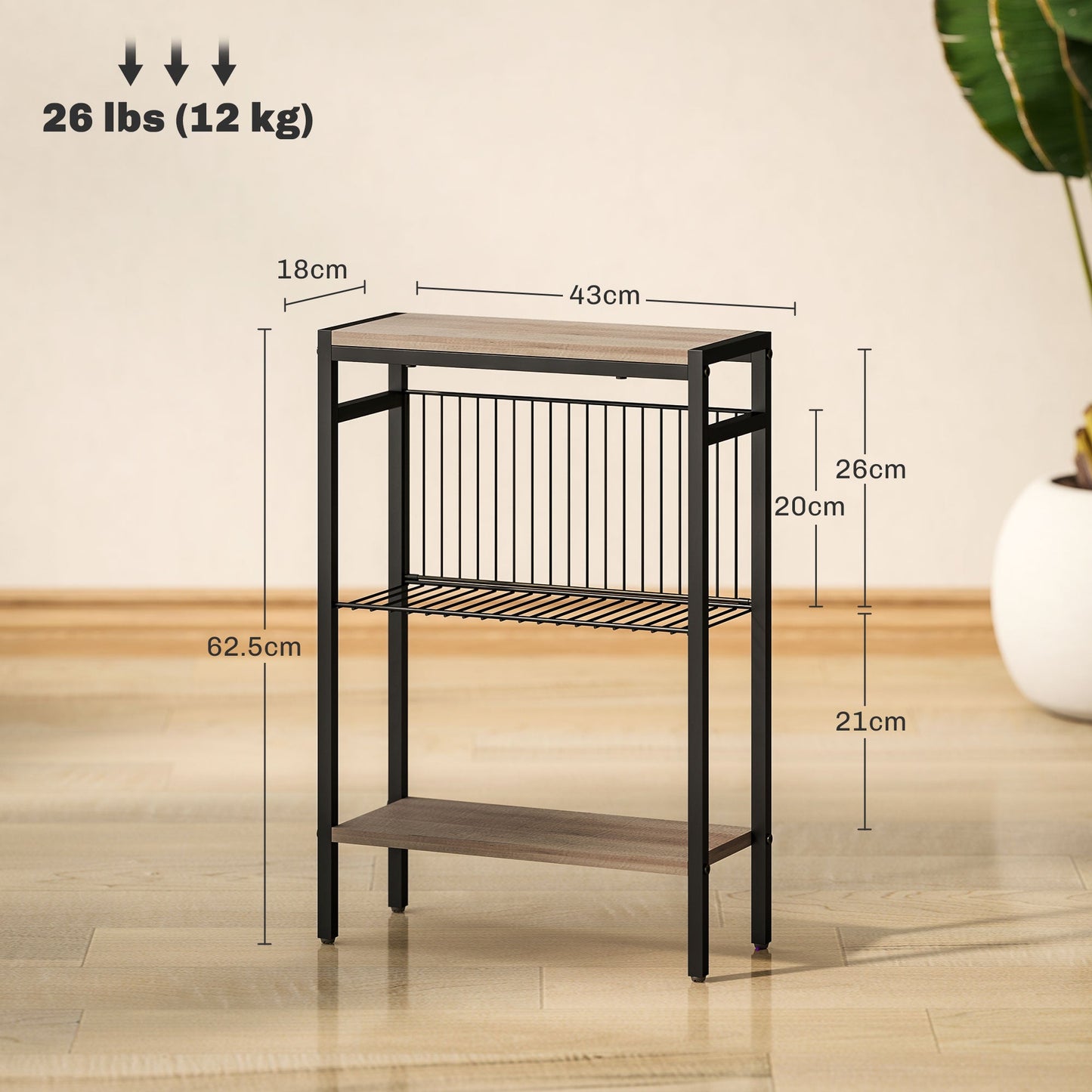 HOMCOM Side Table with 3-Tier Storage, Small Bedside Table, Sofa End Table with Steel Frame for Living Room, Bedroom, Grey