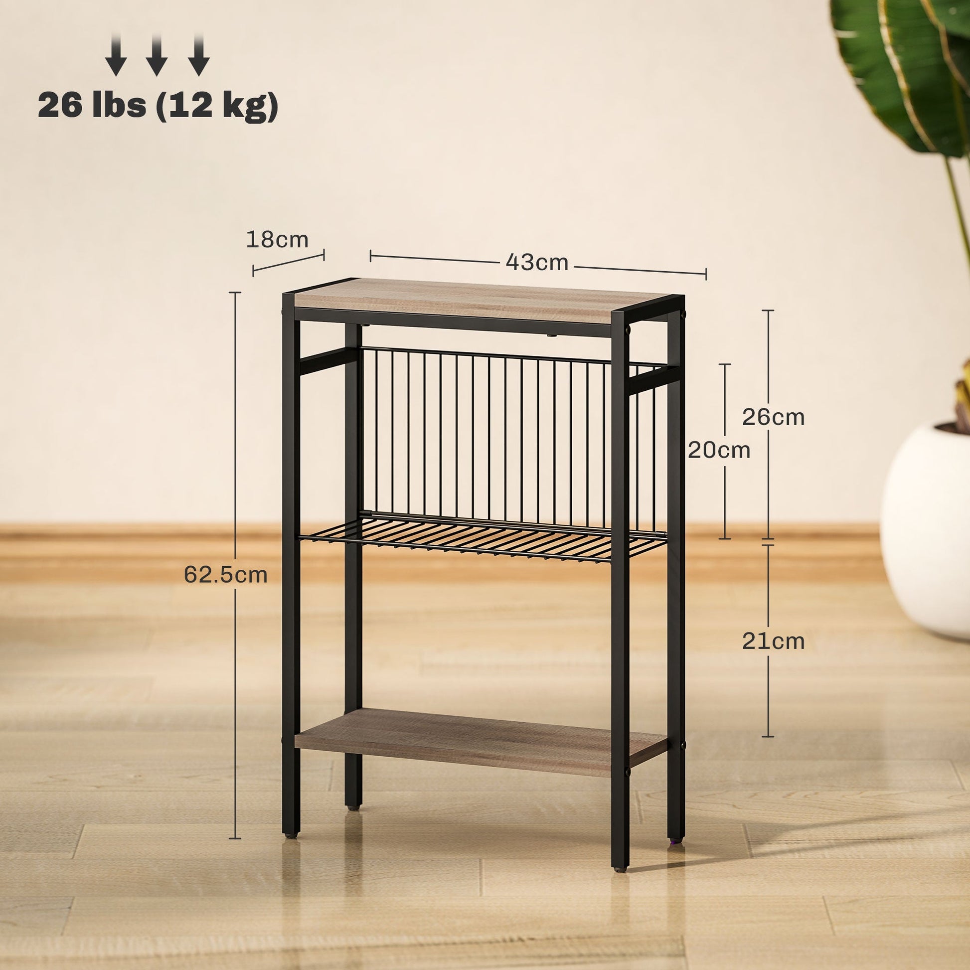 HOMCOM Side Table with 3-Tier Storage, Small Bedside Table, Sofa End Table with Steel Frame for Living Room, Bedroom, Grey