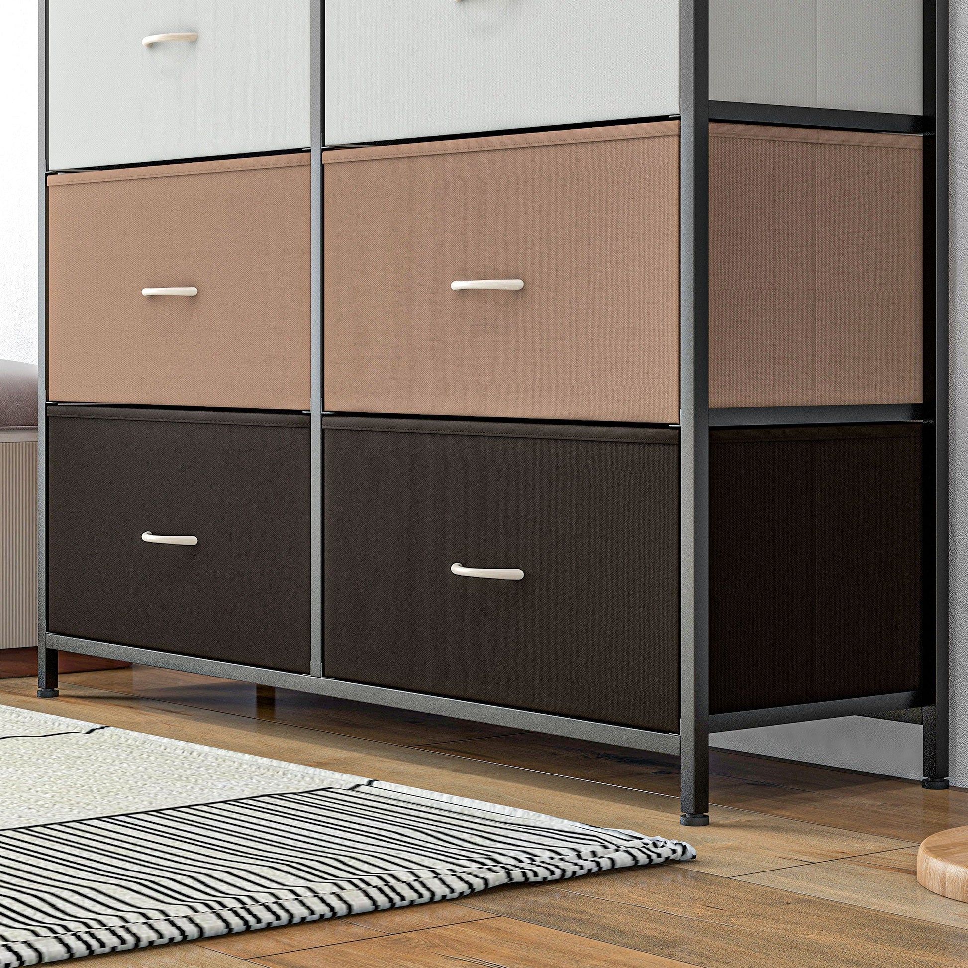 HOMCOM Chest of Drawers for Bedroom, Fabric Dresser, 10 Drawer Storage Organizer Unit with Foldable Drawers and Steel Frame, Multicolour