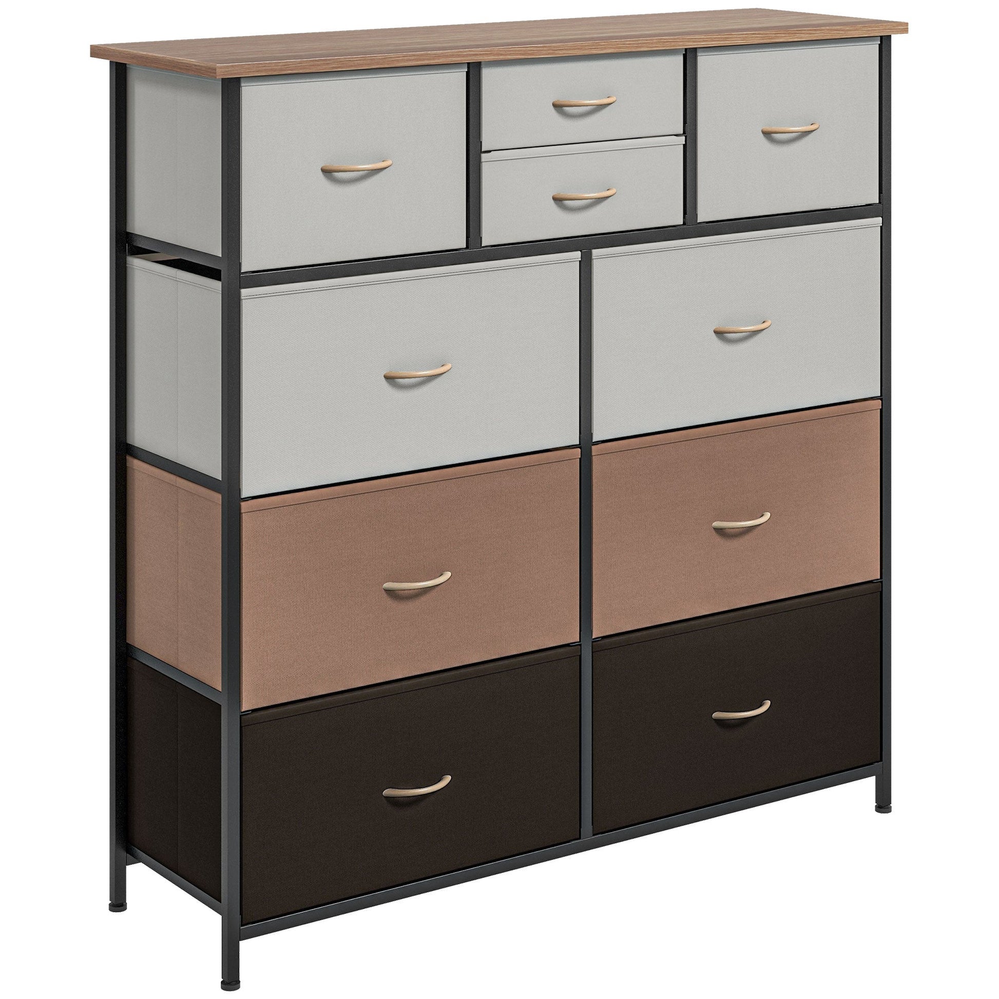 Chest of Drawers for Bedroom, Fabric Dresser, 10 Drawer Storage Organizer Unit with Foldable Drawers and Steel Frame, Multicolour