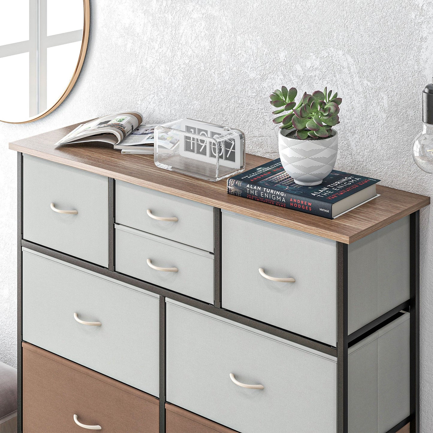 HOMCOM Chest of Drawers for Bedroom, Fabric Dresser, 10 Drawer Storage Organizer Unit with Foldable Drawers and Steel Frame, Multicolour