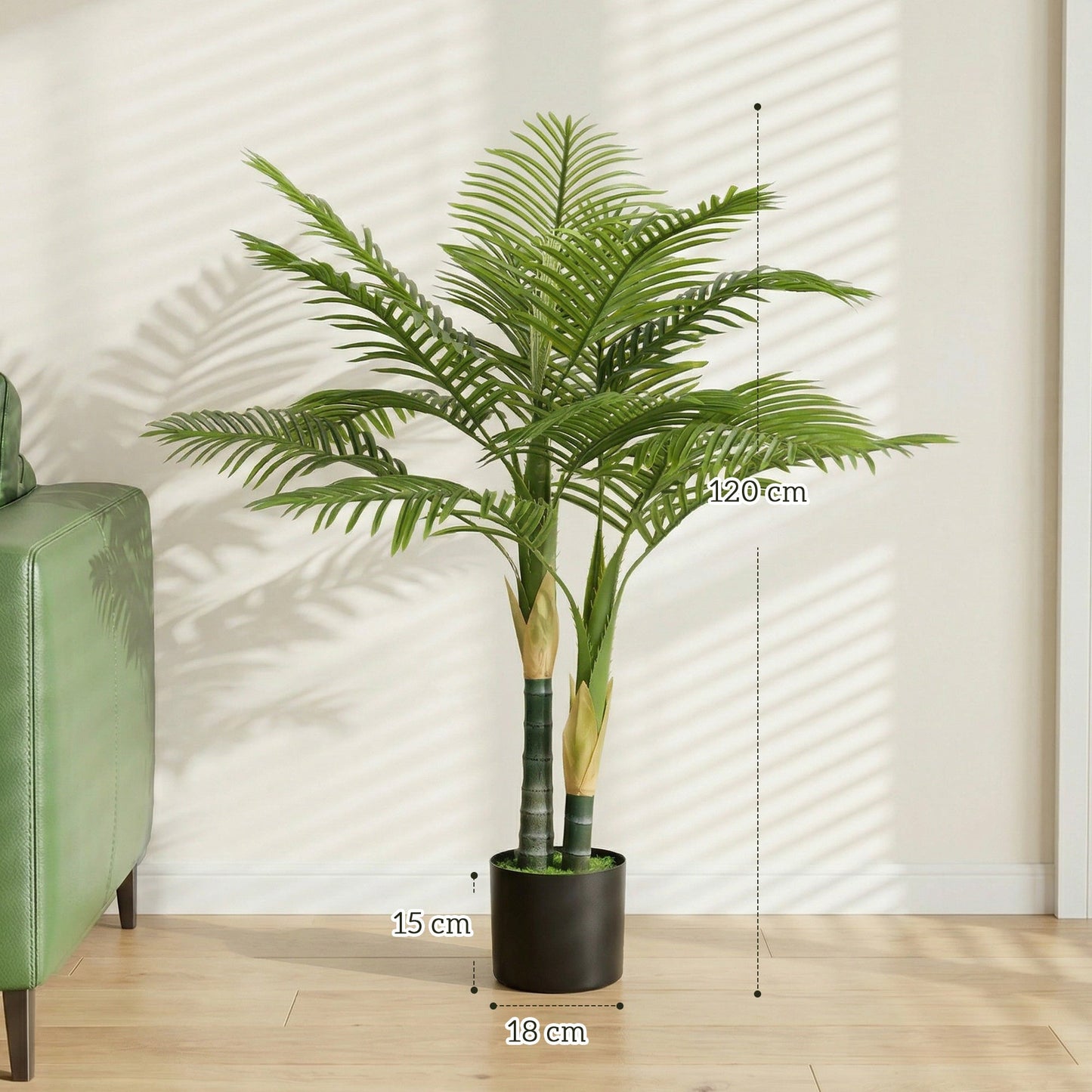120cm Artificial Palm Tree with 14 PEVA Leaves, Decorative Artificial Plant with Pot and Moss Effect, Fake Plant for Home Office Decor, Green