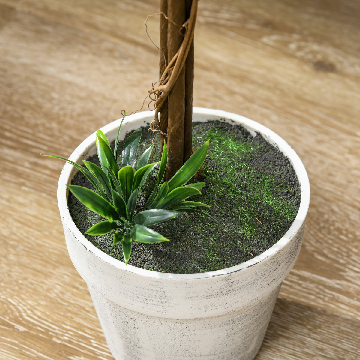 HOMCOM Set of 2 Decorative Artificial Plants Ball Trees with Lavender Flowers in Pot Fake Plants for Home Indoor Outdoor Decor, 60cm, White