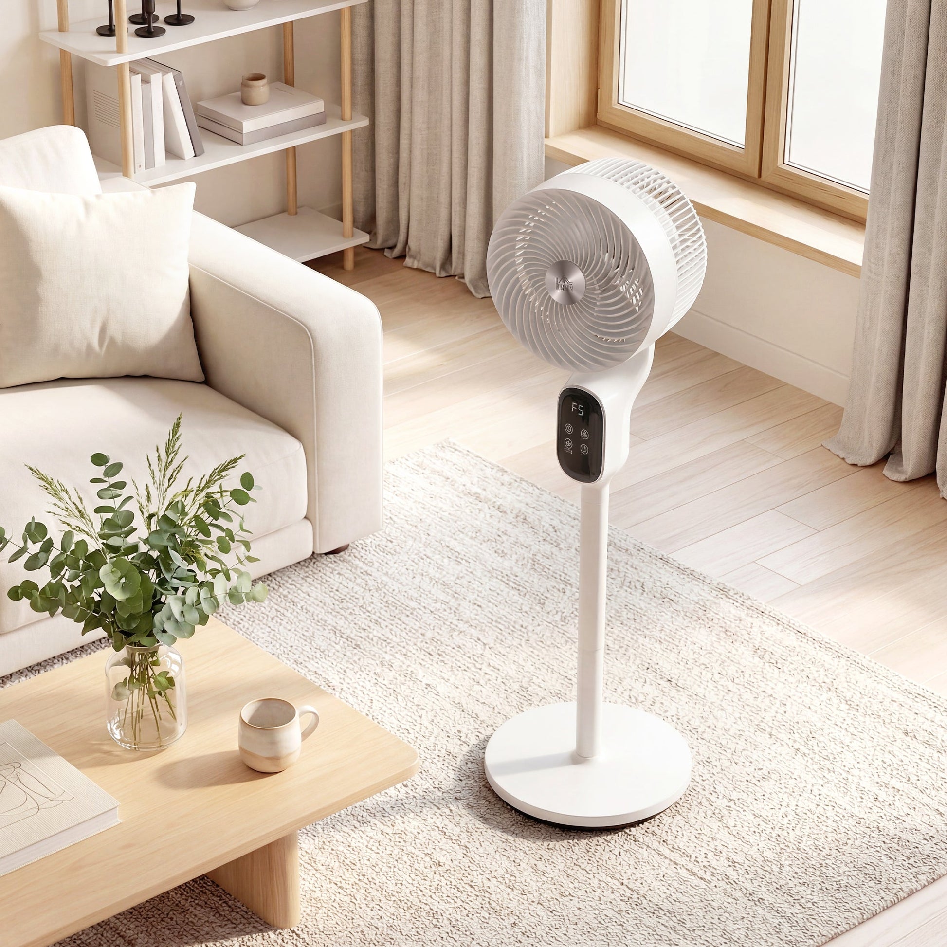 20 dB Silent Standing Fan for Bedroom, 39" Pedestal Fan with Remote, 90° Oscillating, 8 Speeds, Adjustable Height, 12H Timer, Aroma Diffuser, LED Display, White