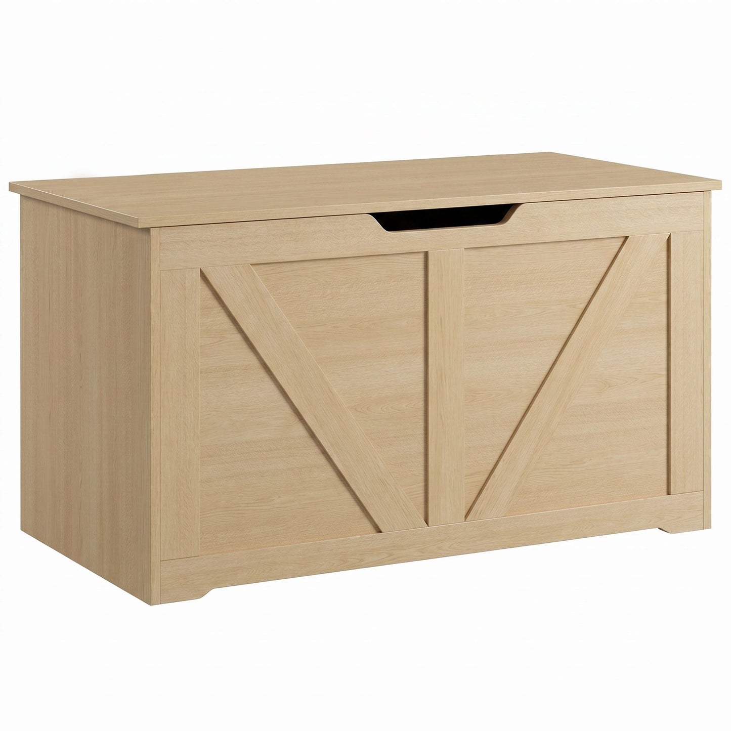 100L Storage Chest, Shoe Storage Trunk Bench Box with Safety Hinge and U-shaped Cut-out Pull, Blanket Box Ottoman for Bedroom, Living Room, Entryway, 80 x 40 x 45 cm, Nature Wood Finish