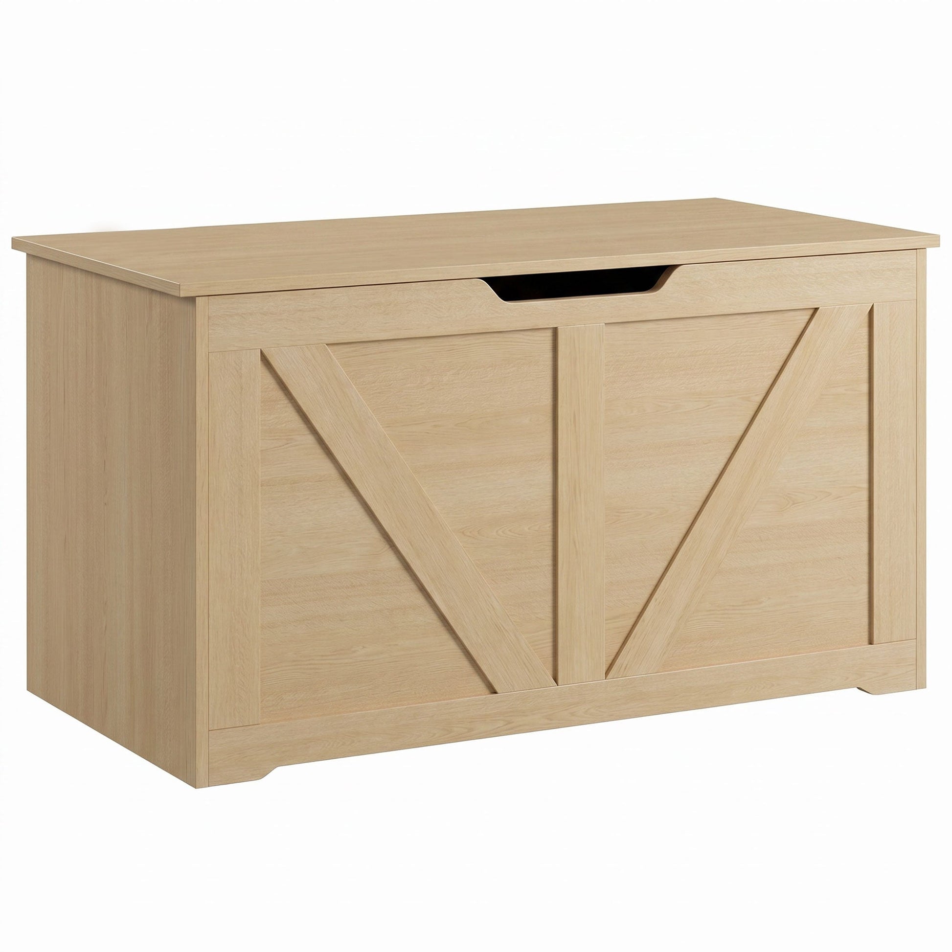 100L Storage Chest, Shoe Storage Trunk Bench Box with Safety Hinge and U-shaped Cut-out Pull, Blanket Box Ottoman for Bedroom, Living Room, Entryway, 80 x 40 x 45 cm, Nature Wood Finish