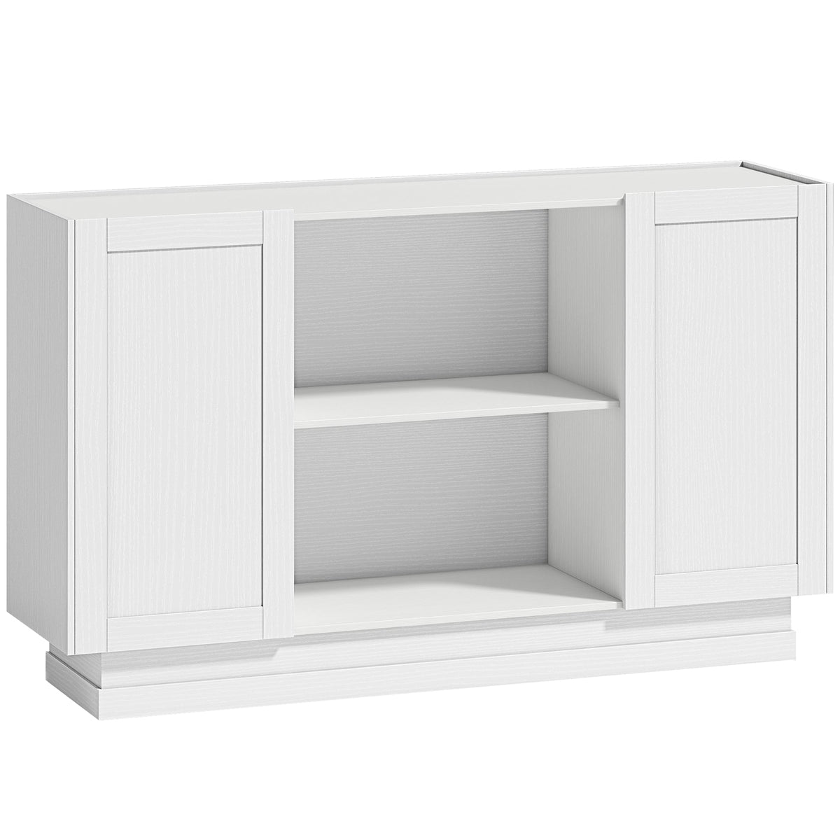 Sideboard Buffet Cabinet, 133 cm Modern Farmhouse Storage Cabinet with 2 Open Shelves, 2 Cupboards and Soft Close Doors for Dining Room, Living Room, White