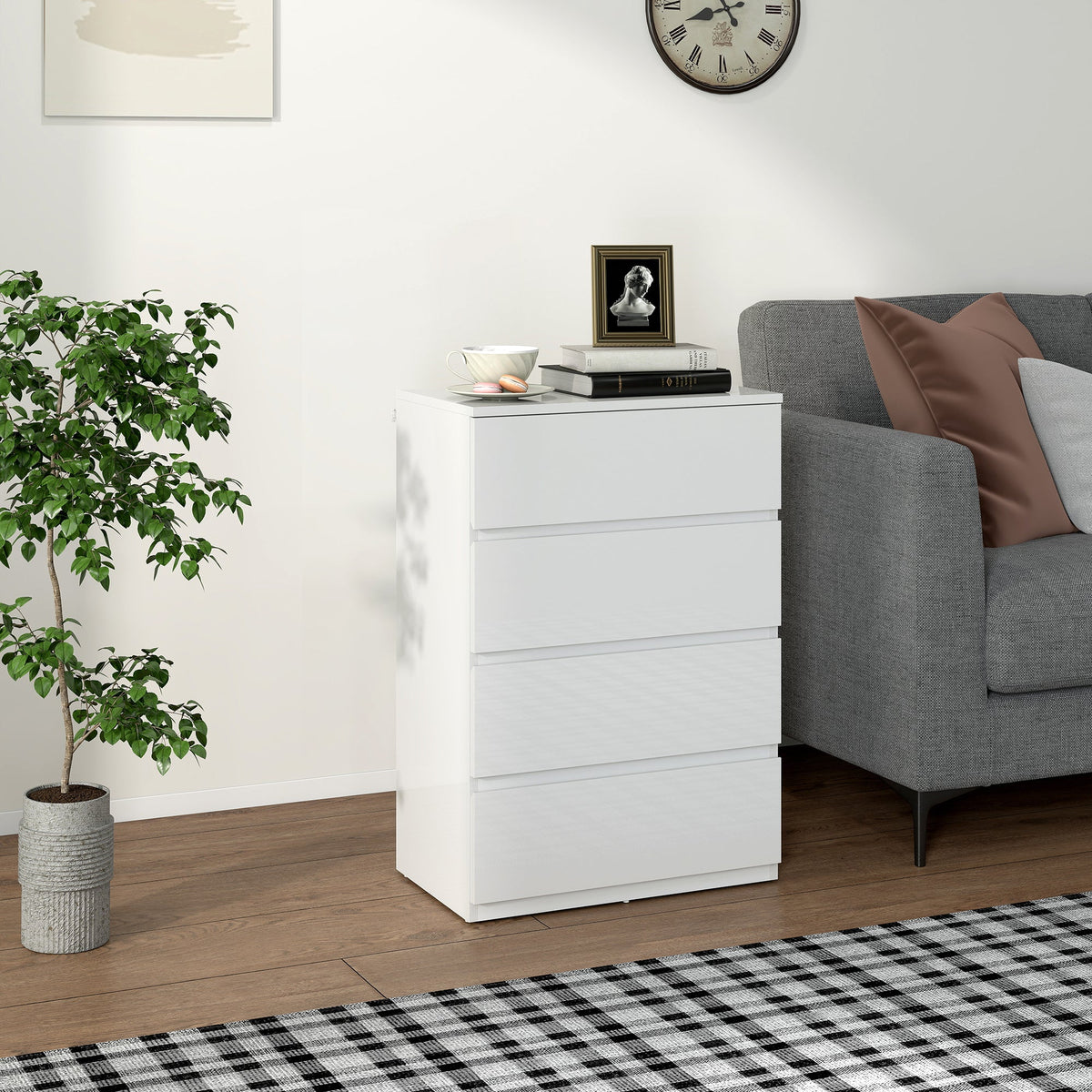 Chest of Drawers, Modern 4 Drawer Dresser with Soft Closing Mechanism for Bedroom, High Gloss White