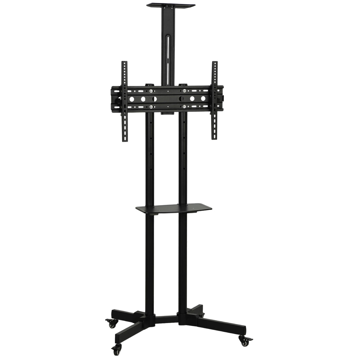 Mobile TV Stand on Wheels for 32-75 Inch Screens, Mobile TV Cart with Tilt, Height Adjustable, Locking Wheels, Camera Shelf & Media Shelf, Max VESA 400 x 600 mm, Black