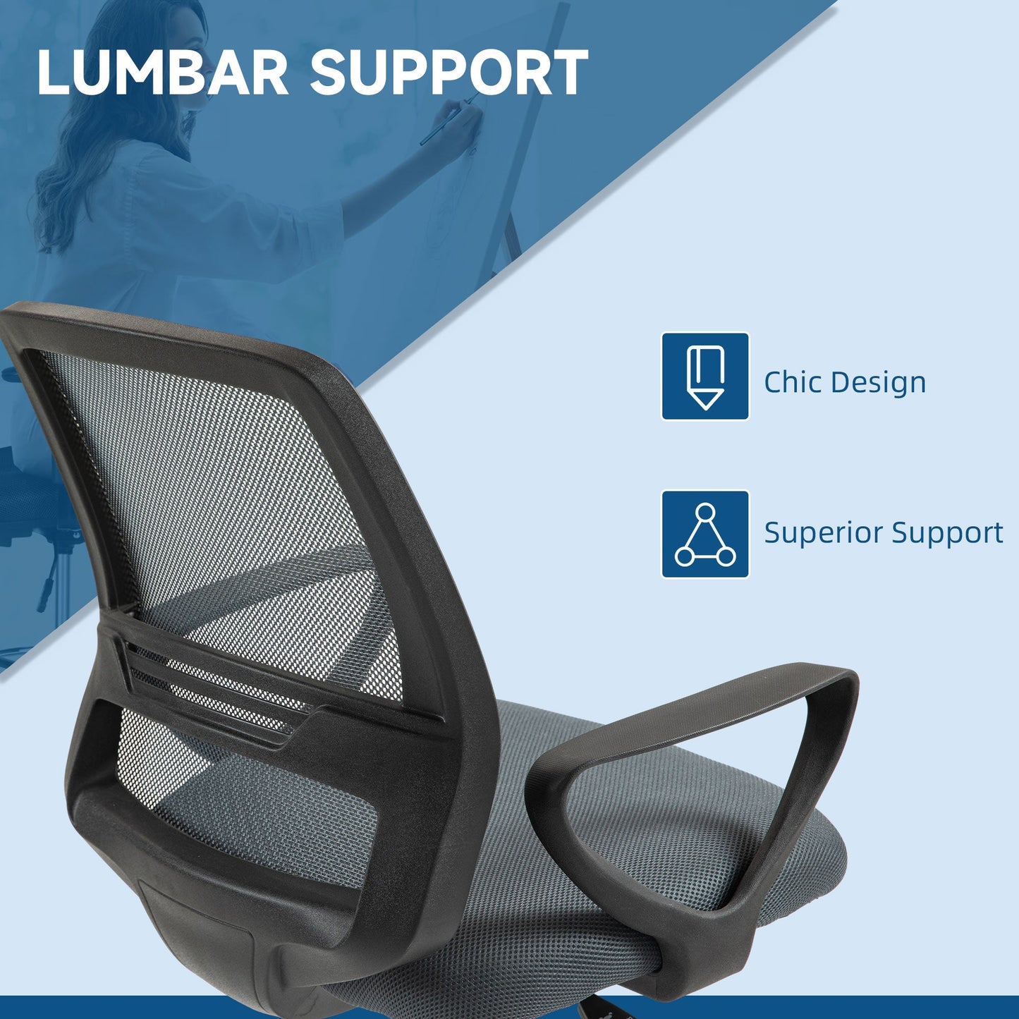 Vinsetto Ergonomic Mesh Back Drafting Chair, Tall Office Chair, Draughtsman Chair with Adjustable Height and Footrest 360° Swivel, Grey