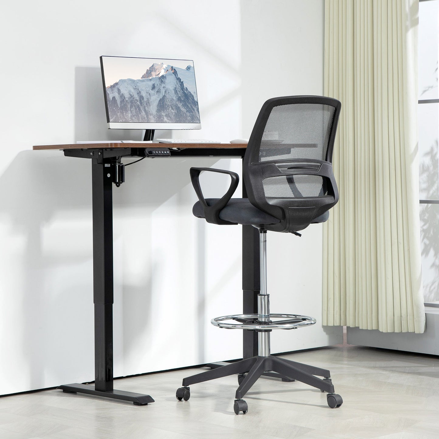 Vinsetto Ergonomic Mesh Back Drafting Chair, Tall Office Chair, Draughtsman Chair with Adjustable Height and Footrest 360° Swivel, Grey