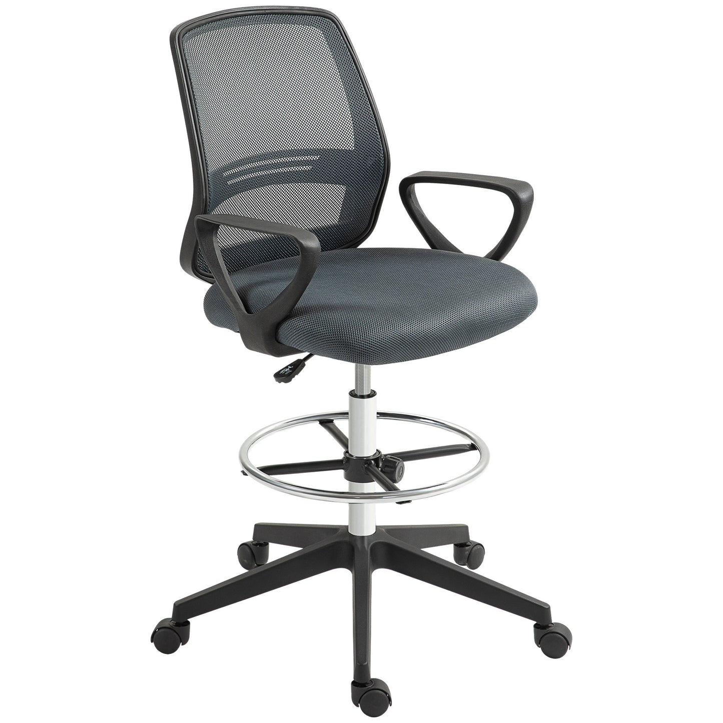 Vinsetto Ergonomic Mesh Back Drafting Chair, Tall Office Chair, Draughtsman Chair with Adjustable Height and Footrest 360° Swivel, Grey