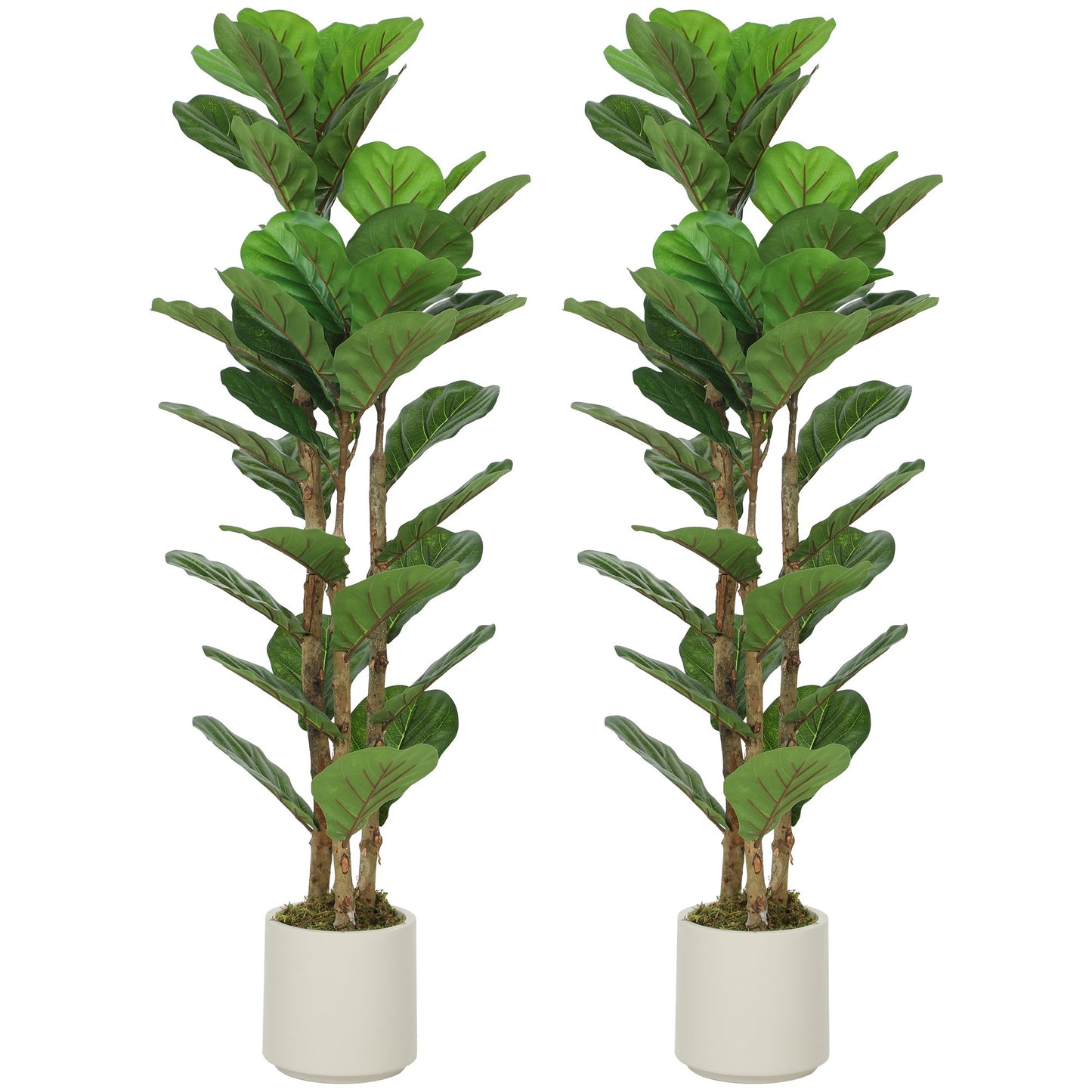 120cm Artificial Fiddle Leaf Fig Trees Set of Two with Solid Wood Trunks, Decorative Artificial Plants with 45 Leaves in Pot for Indoor Living Room Office Home Decor, Green