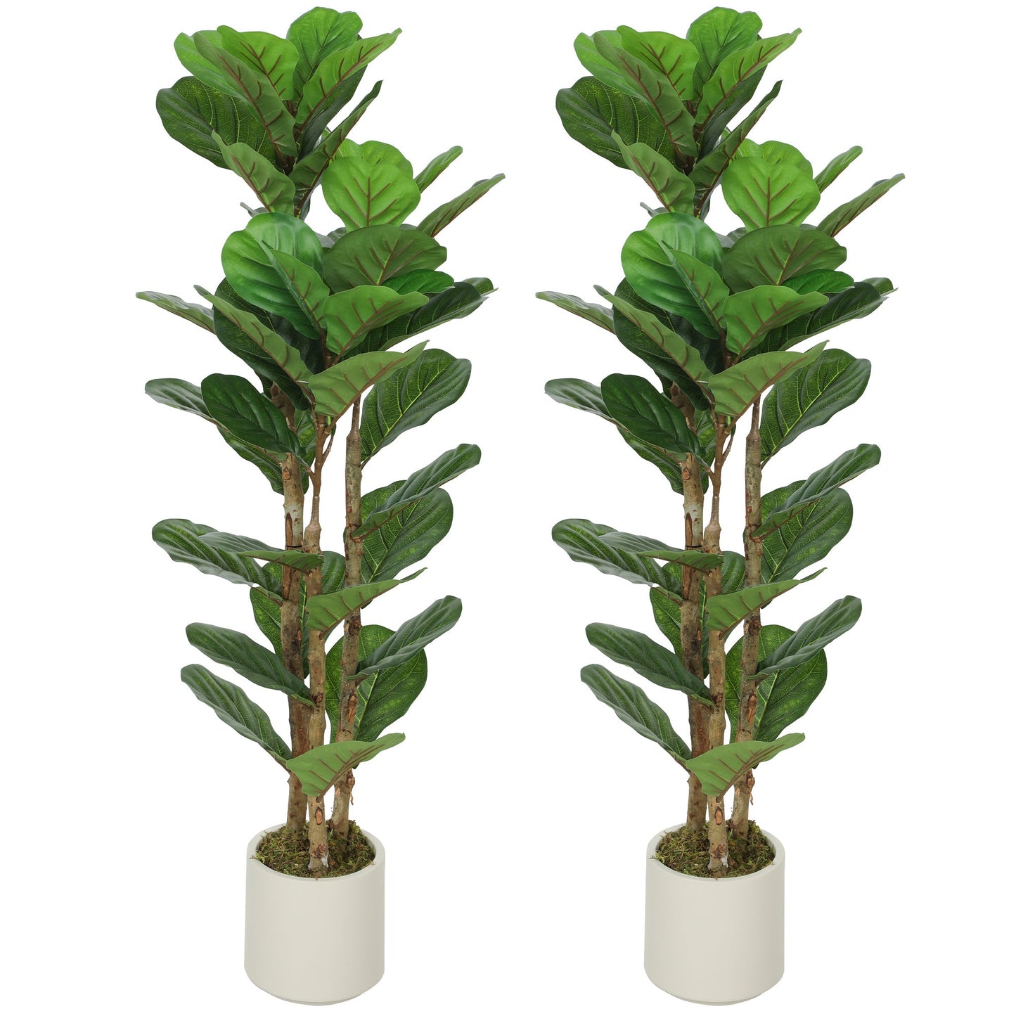 120cm Artificial Fiddle Leaf Fig Trees Set of Two with Solid Wood Trunks, Decorative Artificial Plants with 45 Leaves in Pot for Indoor Living Room Office Home Decor, Green