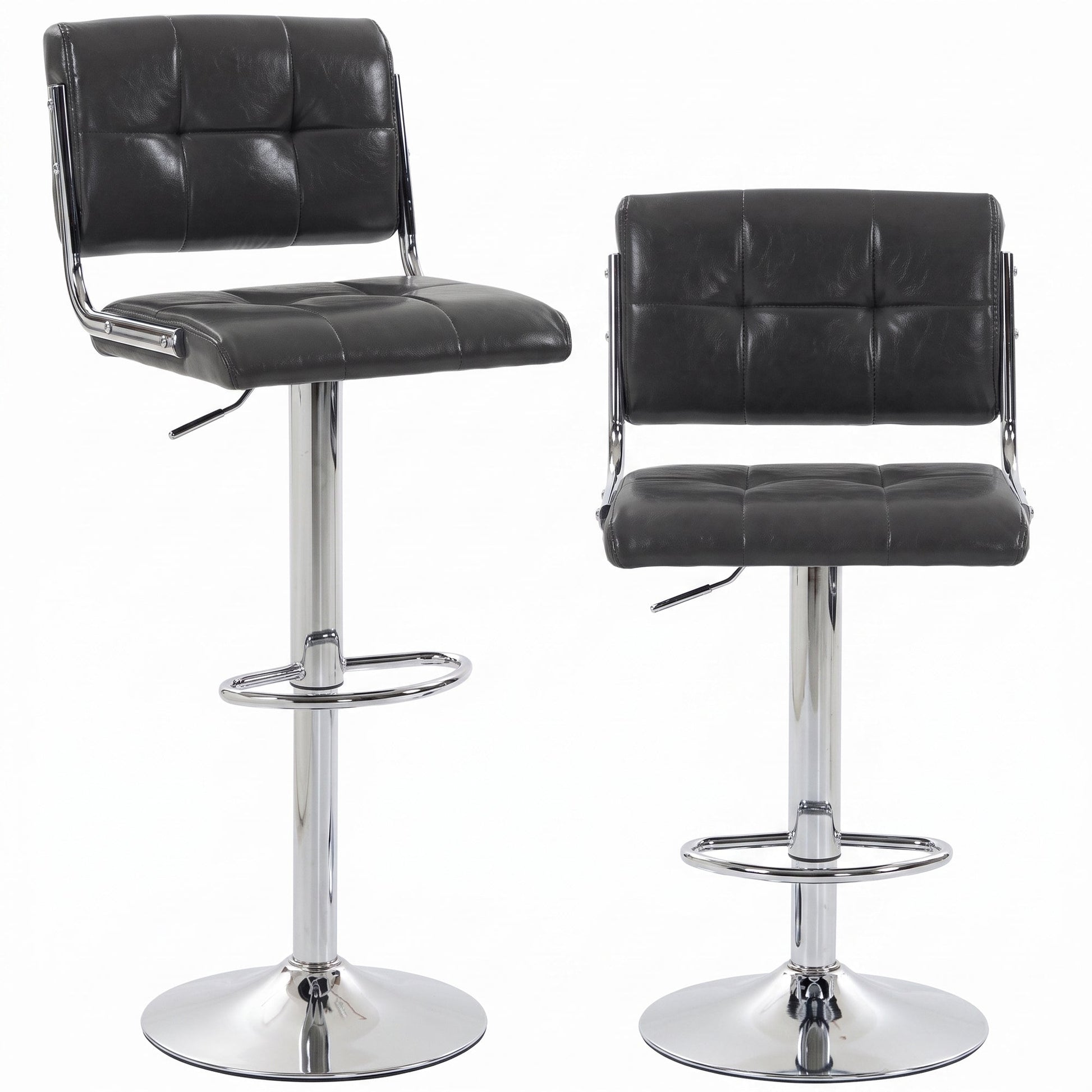 Breakfast Bar Stools Set of 2, Modern PU Leather Swivel BarStools, Adjustable Counter Height Bar Chairs with Backrest and Footrest for Kitchen Island, Dining Room, Bar, Grey
