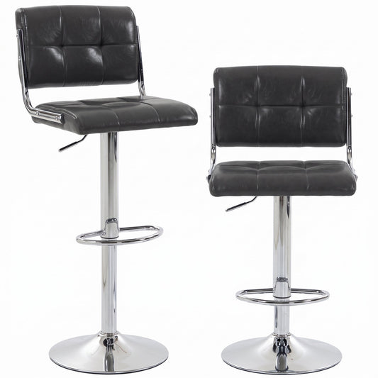 Breakfast Bar Stools Set of 2, Modern PU Leather Swivel BarStools, Adjustable Counter Height Bar Chairs with Backrest and Footrest for Kitchen Island, Dining Room, Bar, Grey