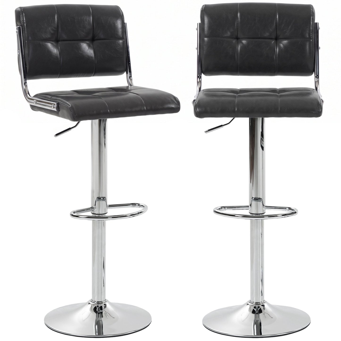 Breakfast Bar Stools Set of 2, Modern PU Leather Swivel BarStools, Adjustable Counter Height Bar Chairs with Backrest and Footrest for Kitchen Island, Dining Room, Bar, Grey