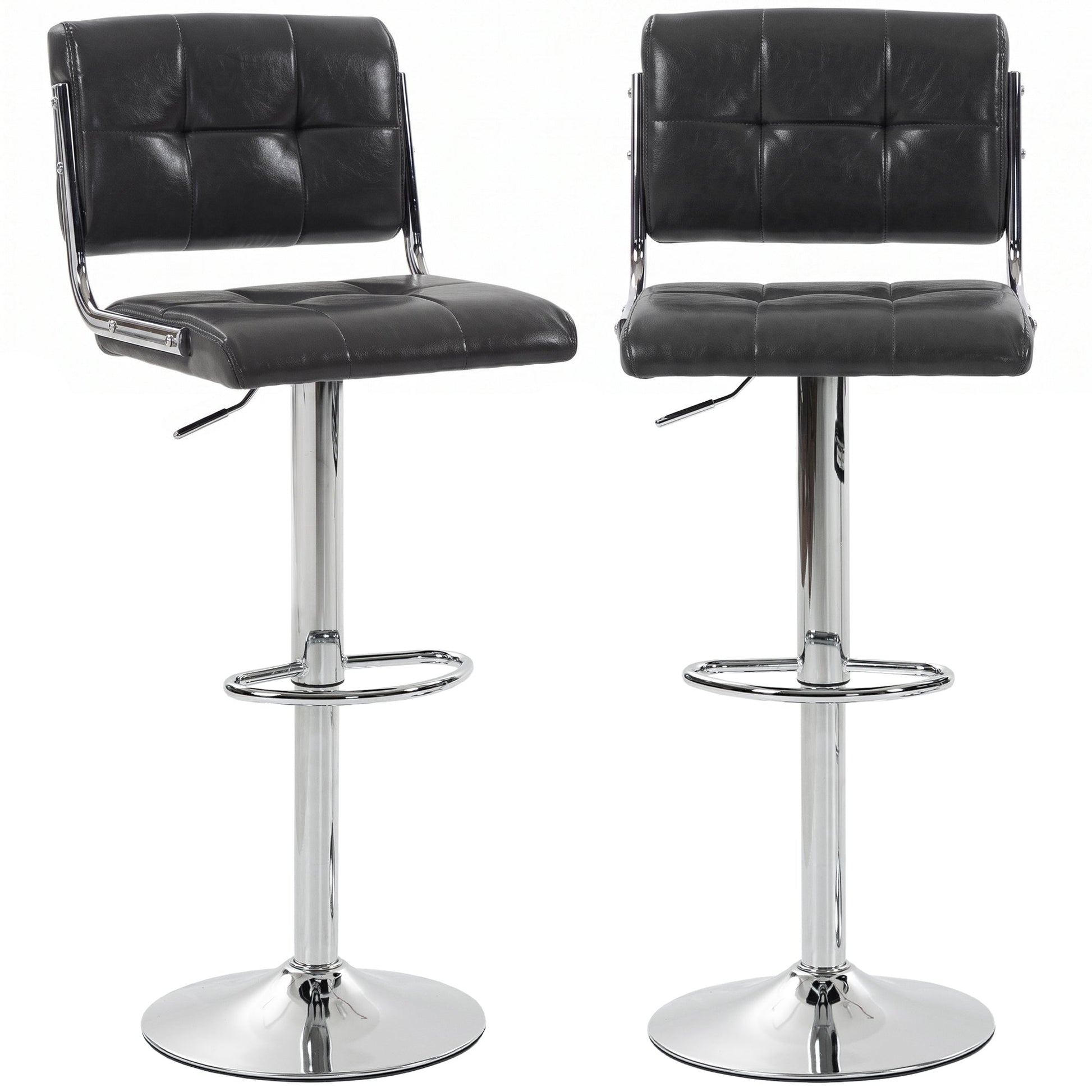 Breakfast Bar Stools Set of 2, Modern PU Leather Swivel BarStools, Adjustable Counter Height Bar Chairs with Backrest and Footrest for Kitchen Island, Dining Room, Bar, Grey