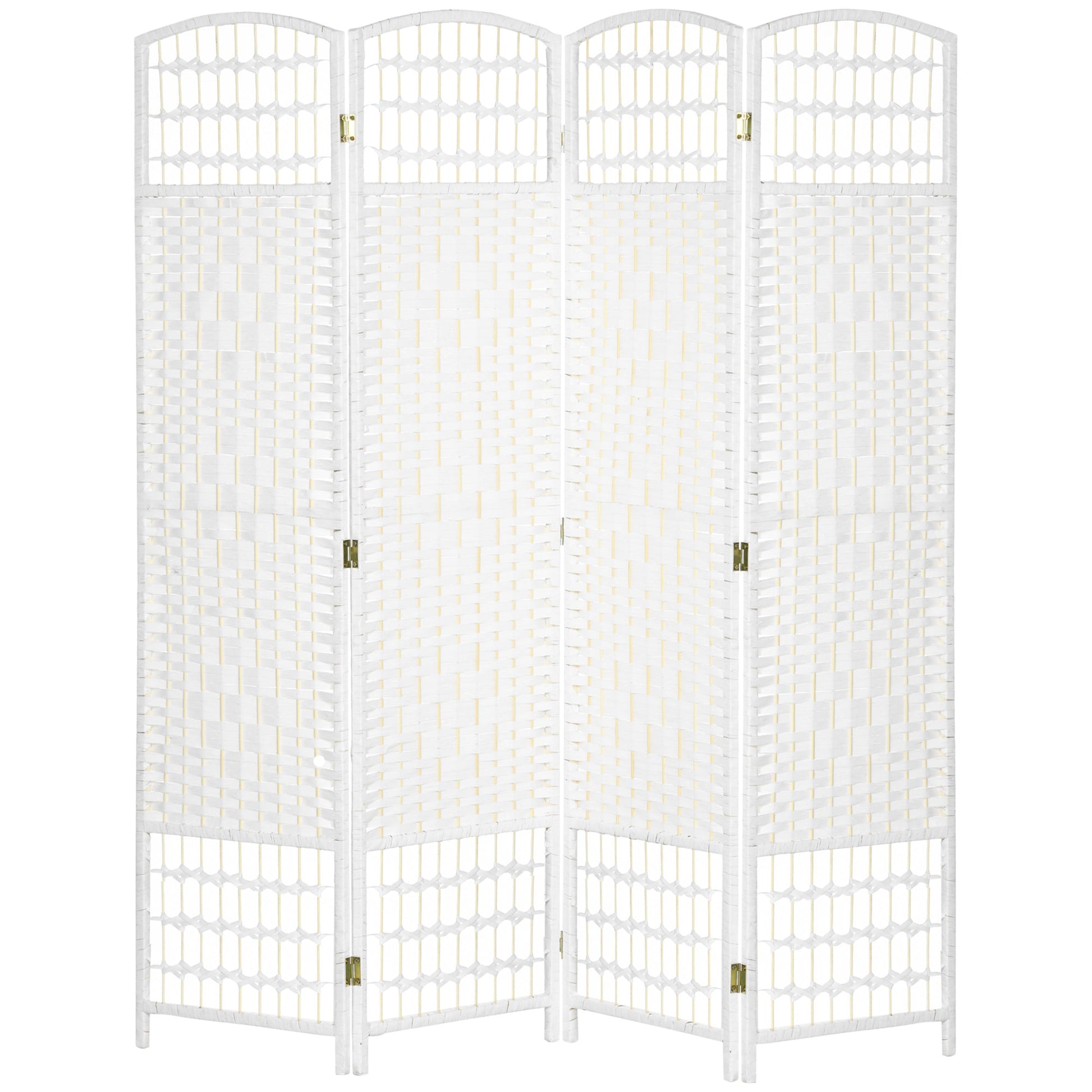 HOMCOM 4 Panel Folding Room Divider, Privacy Screen, Freestanding Paravent Partition Separator for Living Room, Bedroom and Office, 160 x 170cm, White