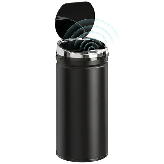 42L Sensor Bin with Quiet Soft-Close Lid, Automatic Touchless Motion Sensor Rubbish Bin with Fingerprint Resistant, Stainless Steel for Hygienic Kitchen, Home Office Use, Black