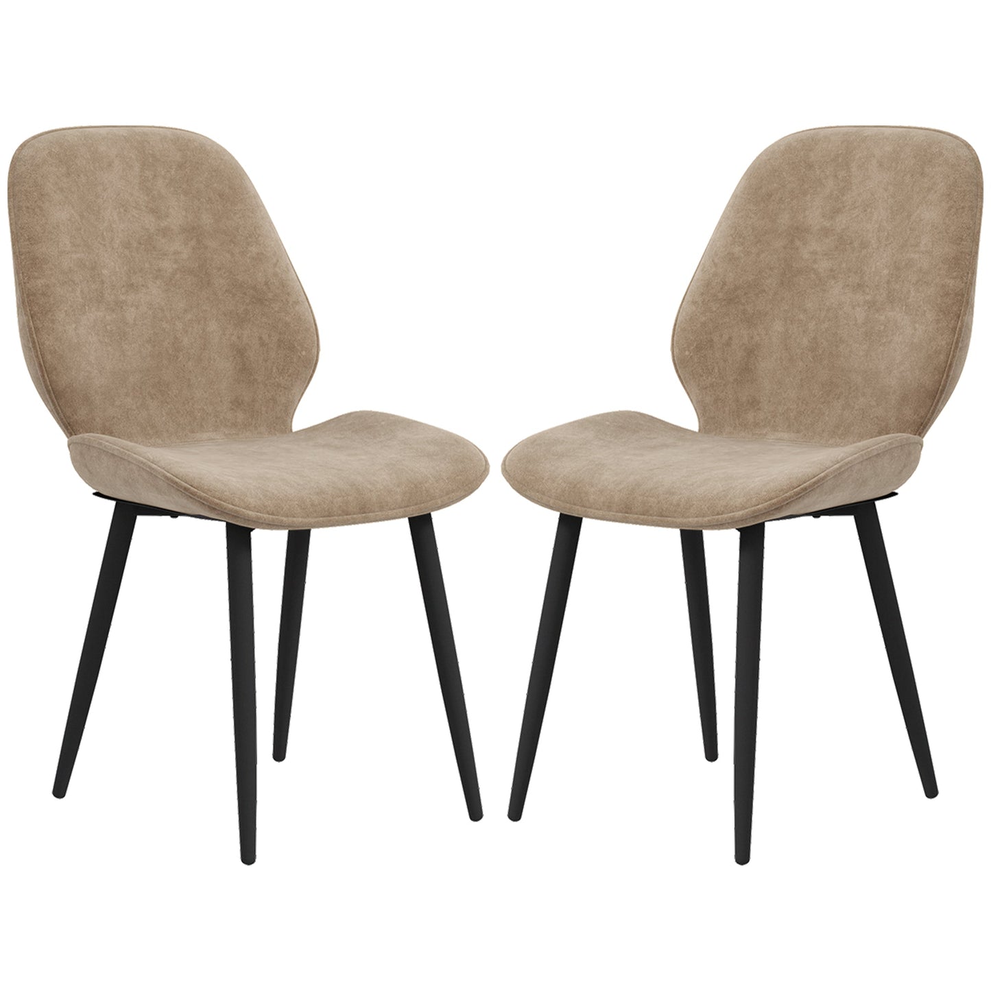 HOMCOM Dining Chairs Set of 2, Velvet Fabric Upholstered Kitchen Chairs with Solid Metal Legs for Dining Room, Living Room, Lounge, Light Brown