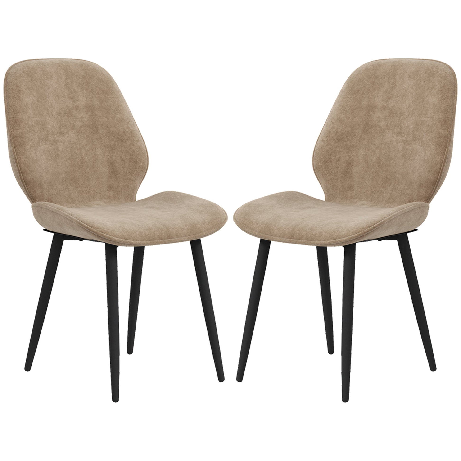 HOMCOM Dining Chairs Set of 2, Velvet Fabric Upholstered Kitchen Chairs with Solid Metal Legs for Dining Room, Living Room, Lounge, Light Brown