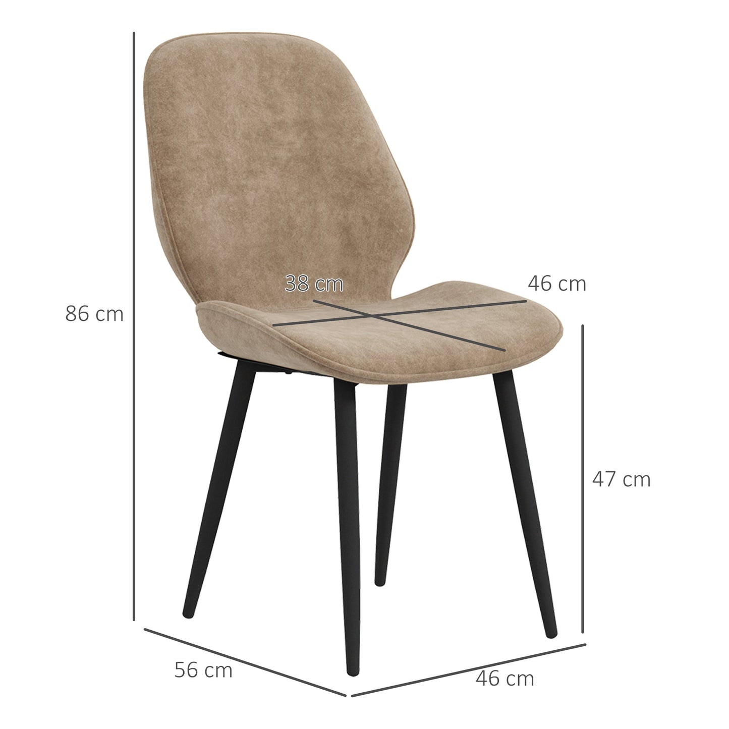 HOMCOM Dining Chairs Set of 2, Velvet Fabric Upholstered Kitchen Chairs with Solid Metal Legs for Dining Room, Living Room, Lounge, Light Brown