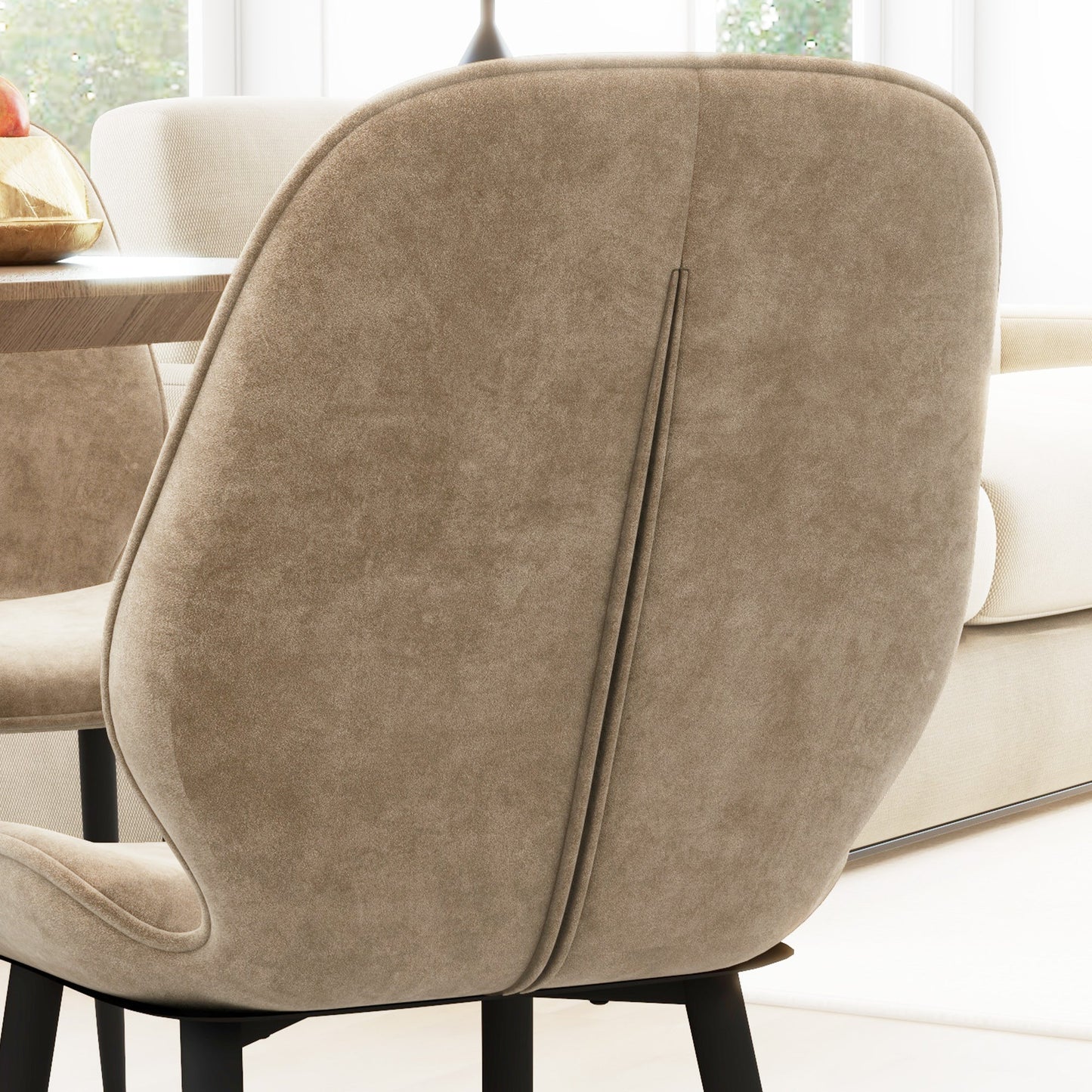 HOMCOM Dining Chairs Set of 2, Velvet Fabric Upholstered Kitchen Chairs with Solid Metal Legs for Dining Room, Living Room, Lounge, Light Brown