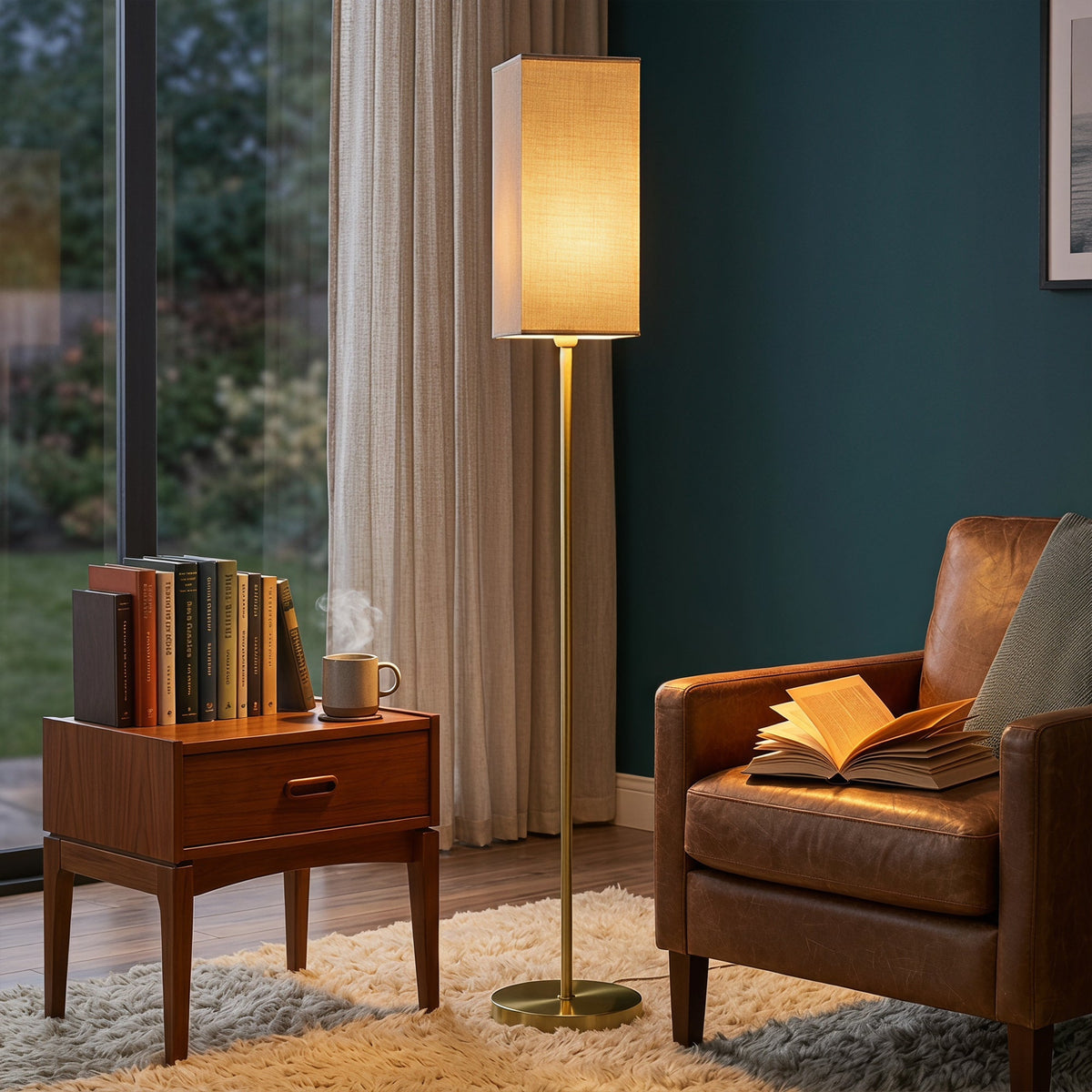 Floor Lamp, Modern Standing Lamp with Linen Shade and Foot Switch, Tall Lamps for Living Room and Bedroom, Bulb not Included, Gold Tone