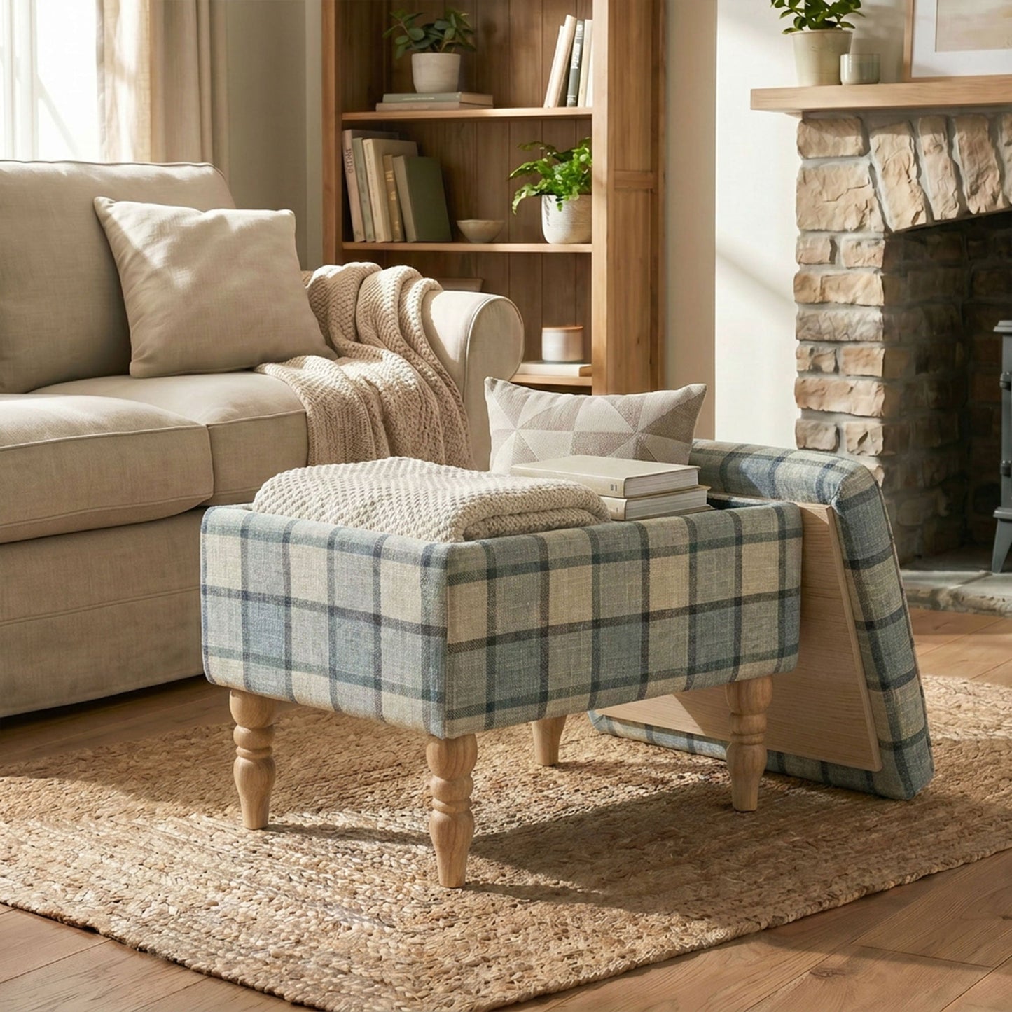 Rectangular Storage Stool, Linen-Look Fabric Upholstered Footstool with Removable Top, Padded Seat and Hidden Space for Living Room, Bedroom, Grey