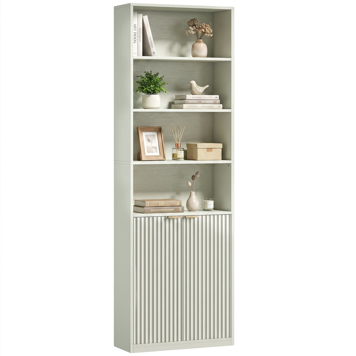 Slim Bookcase, 6-Tier Tall Bookshelf, Freestanding Shelving Unit with Cabinet, Adjustable Shelf, 60 x 24 x 182 cm for Living Room, Study, Home Office, Light Green