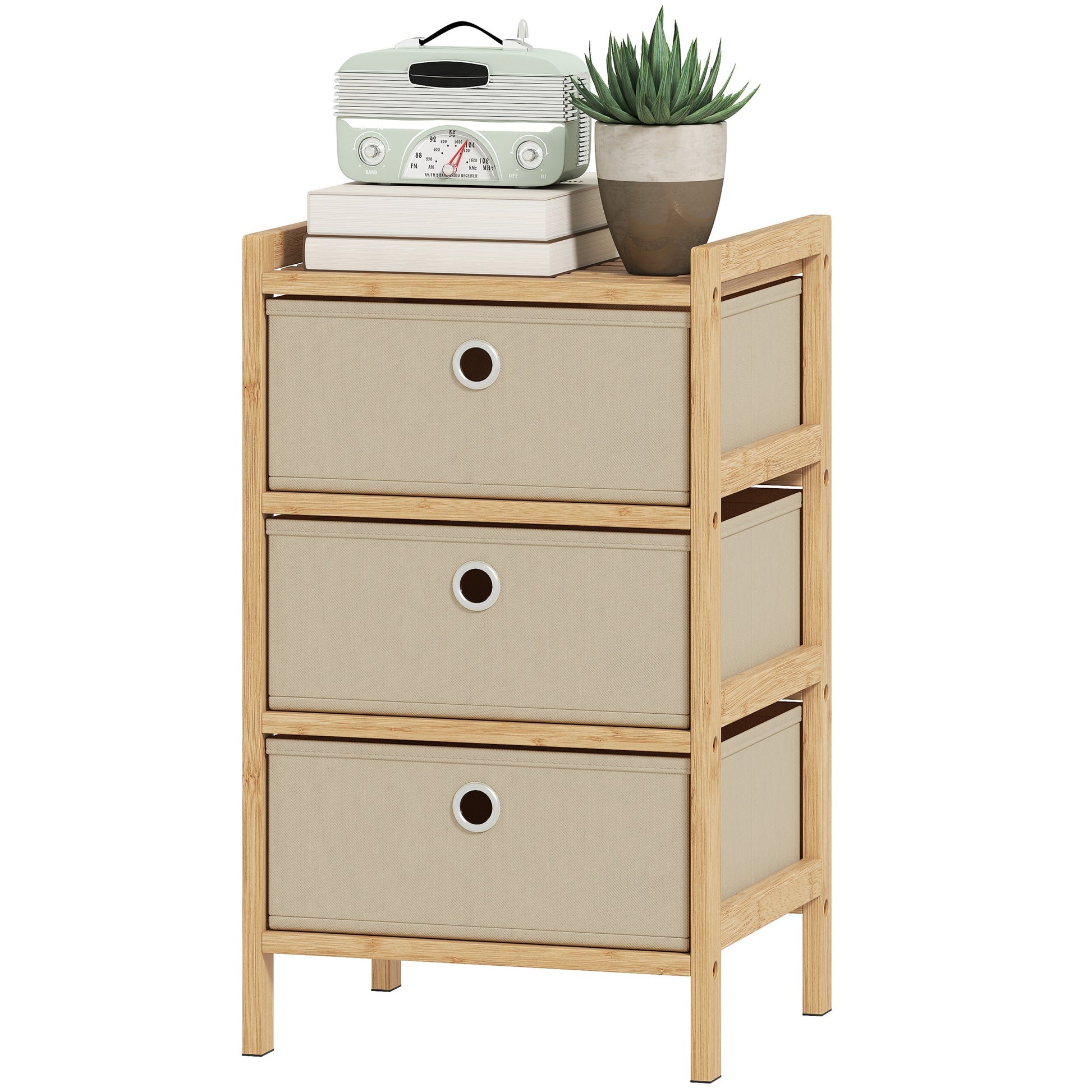 Chest of Drawers, 3 Fabric Drawers Dresser with Bamboo Frame, Narrow Storage Unit for Small Spaces, Bedroom, Living Room, Hallway, Cream White
