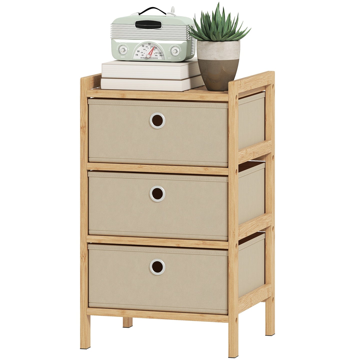 Chest of Drawers, 3 Fabric Drawers Dresser with Bamboo Frame, Narrow Storage Unit for Small Spaces, Bedroom, Living Room, Hallway, Cream White