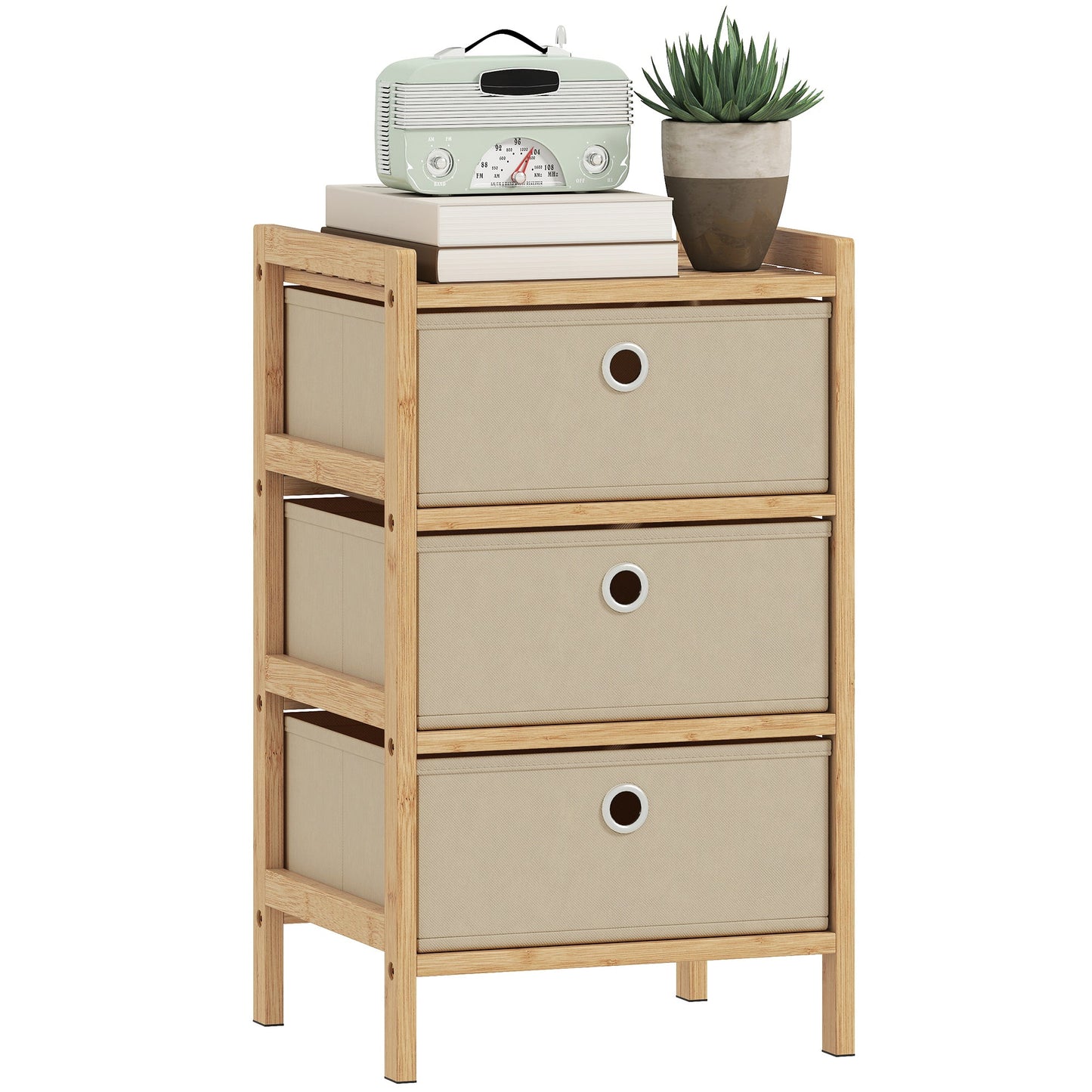Chest of Drawers, 3 Fabric Drawers Dresser with Bamboo Frame, Narrow Storage Unit for Small Spaces, Bedroom, Living Room, Hallway, Cream White